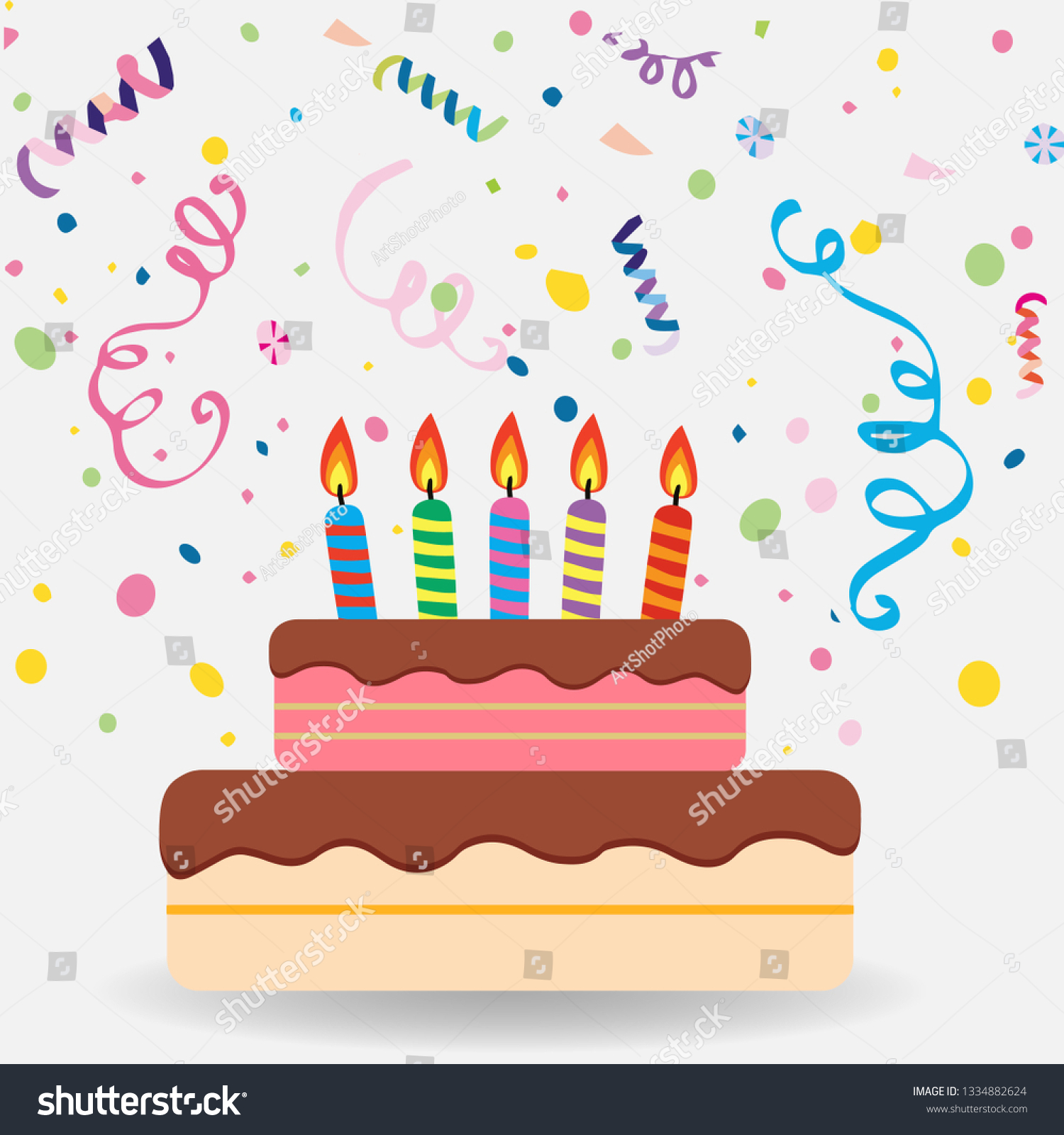 Birthday Cake Five Candles Burning Confetti Stock Vector (Royalty Free ...