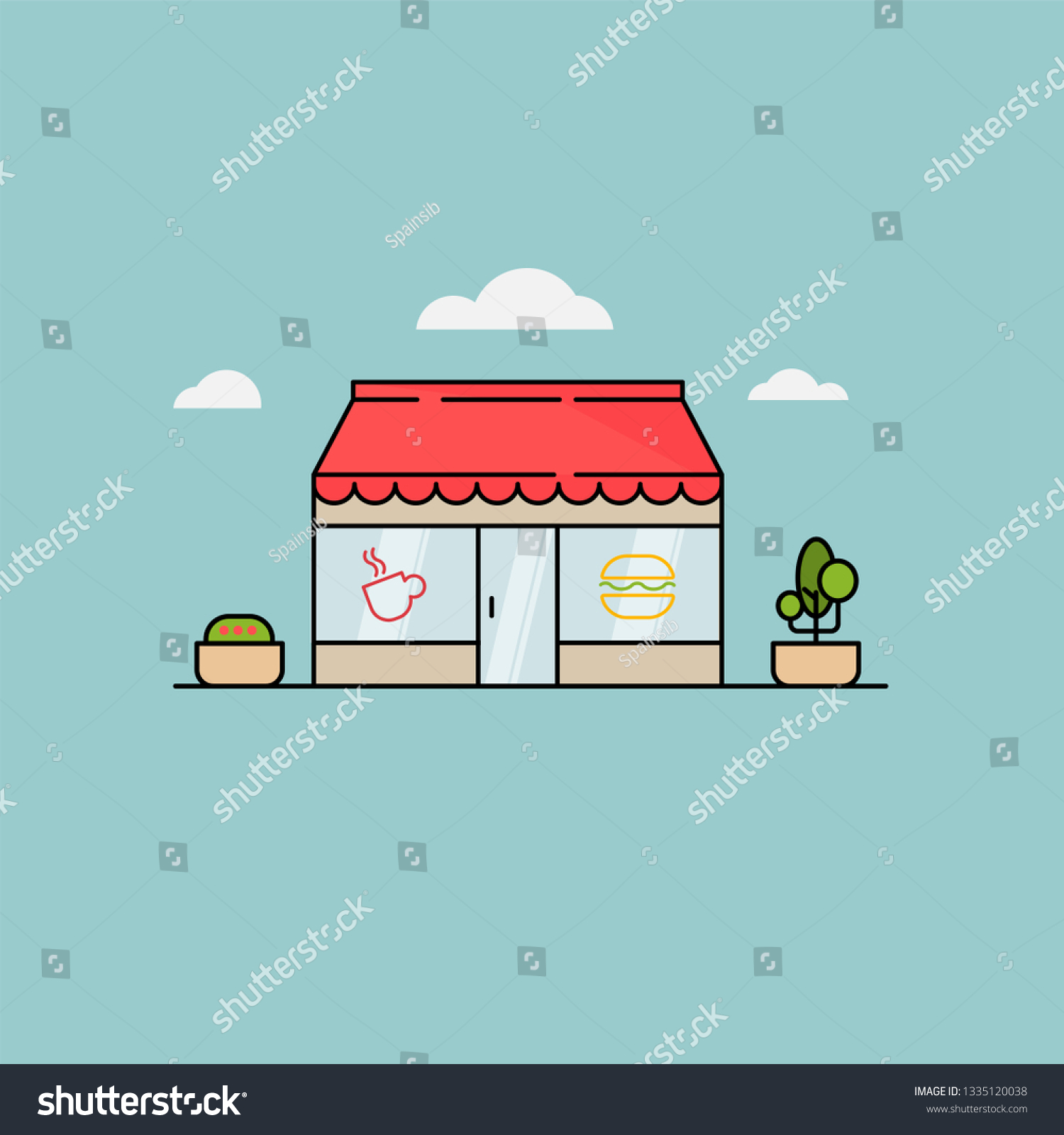 Facade Cafe Vector Flat Design Stock Vector (Royalty Free) 1335120038 ...