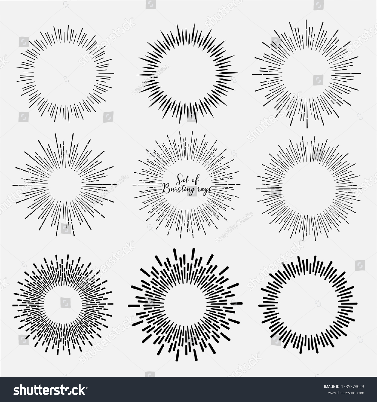 Set Sunburst Style Isolated On White Stock Vector (Royalty Free ...