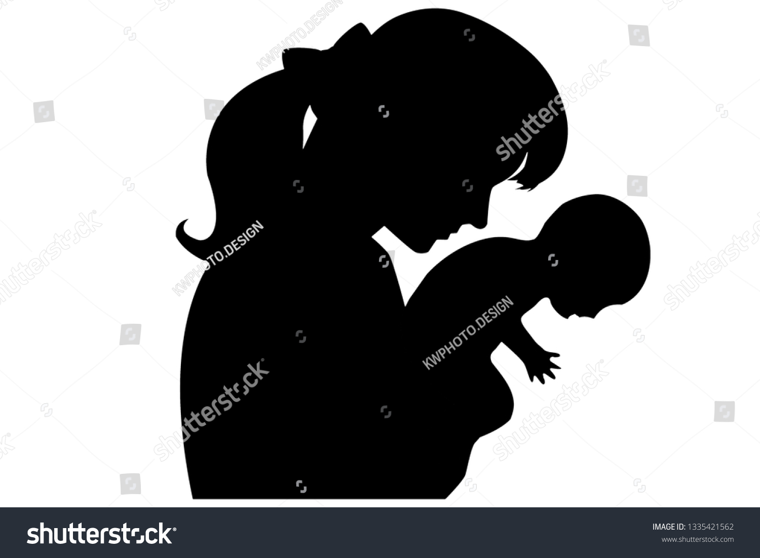 Silhouette Woman Baby Icon On White Stock Illustration 1335421562 ...