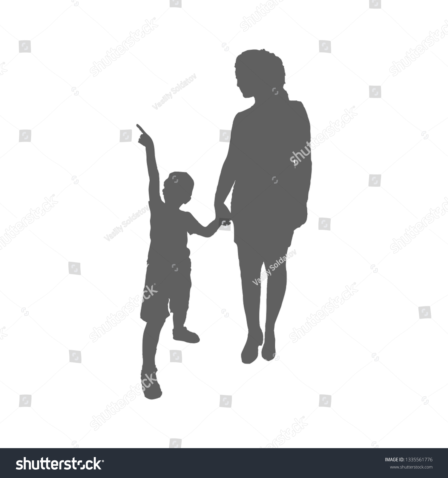 Mom Holds Her Sons Hand Silhouette Stock Vector (Royalty Free ...