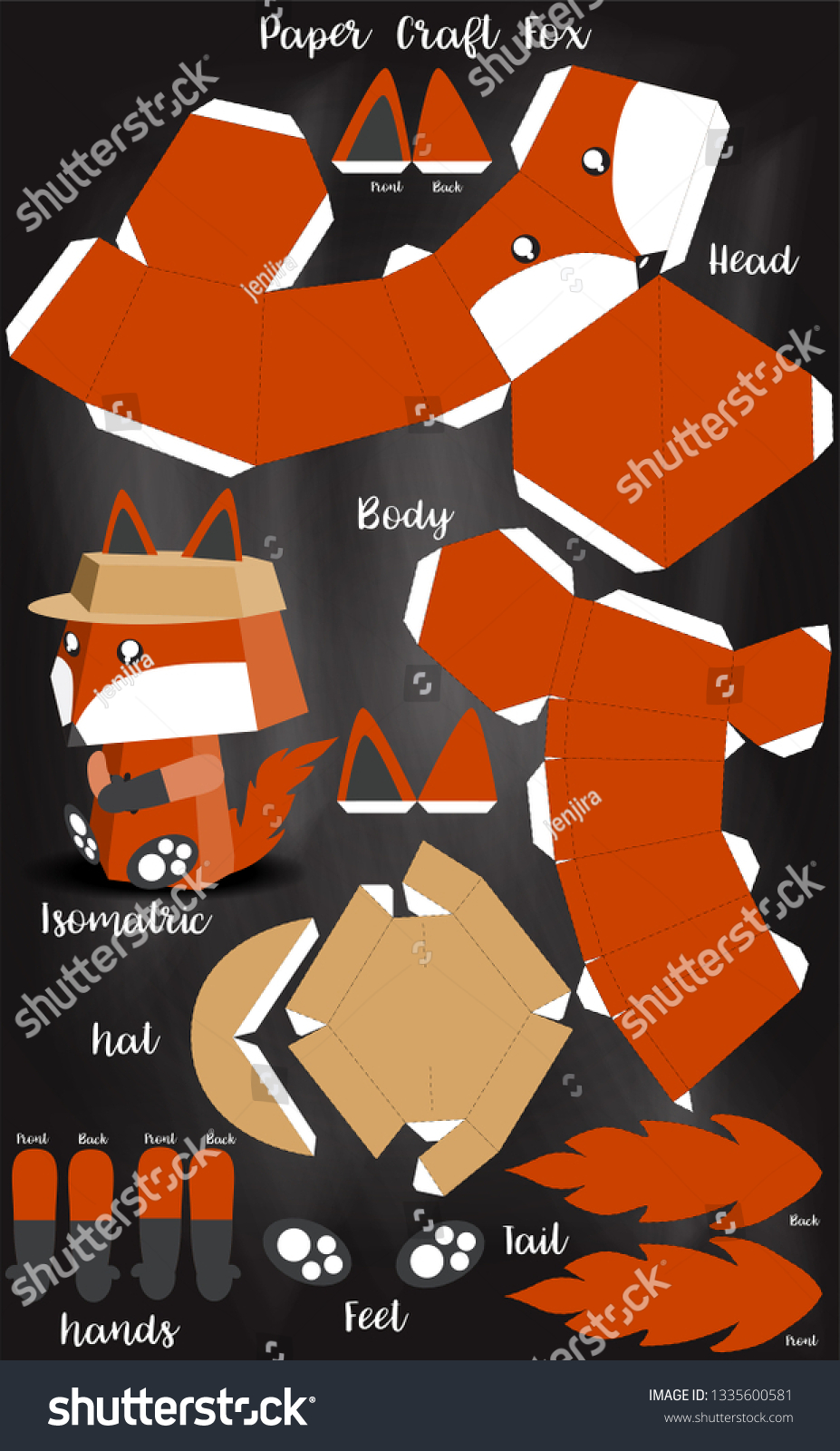 Papercraft Model Fox Stock Vector (Royalty Free) 1335600581 | Shutterstock