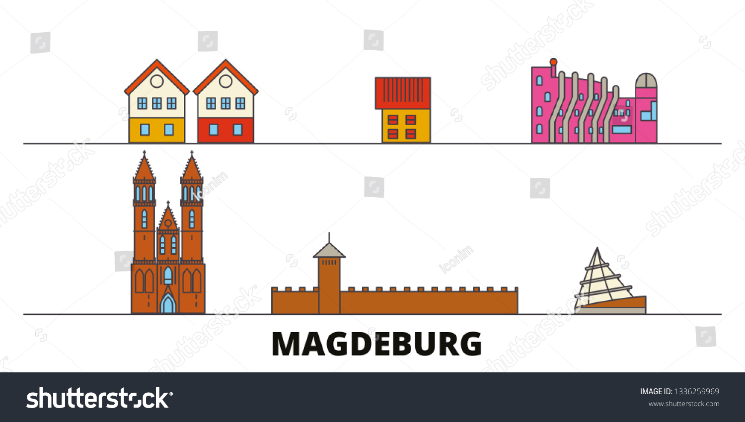 Germany Magdeburg Flat Landmarks Vector Illustration Stock Vector