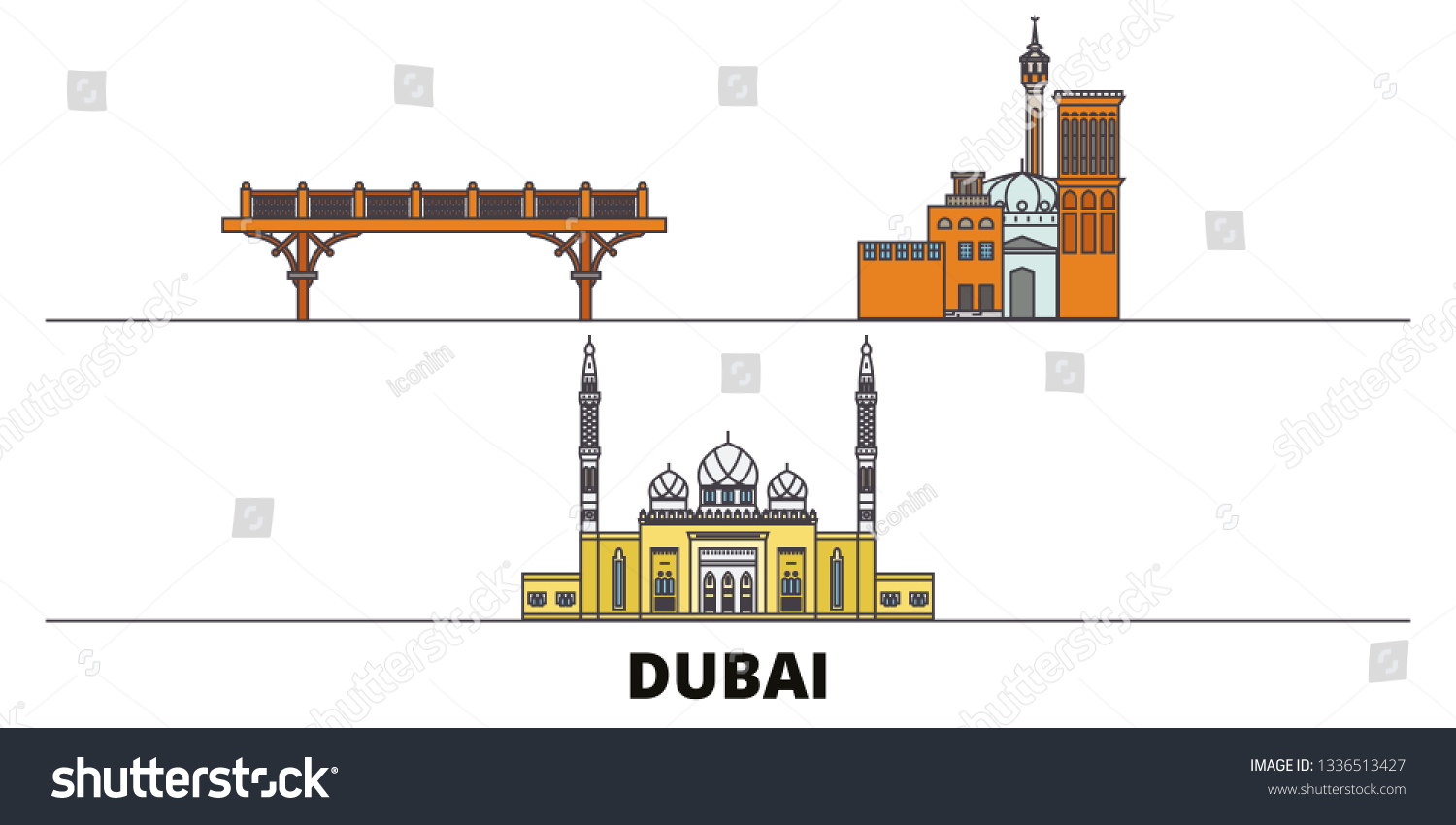 United Arab Emirates Dubai Flat Landmarks Stock Vector Royalty Free Shutterstock