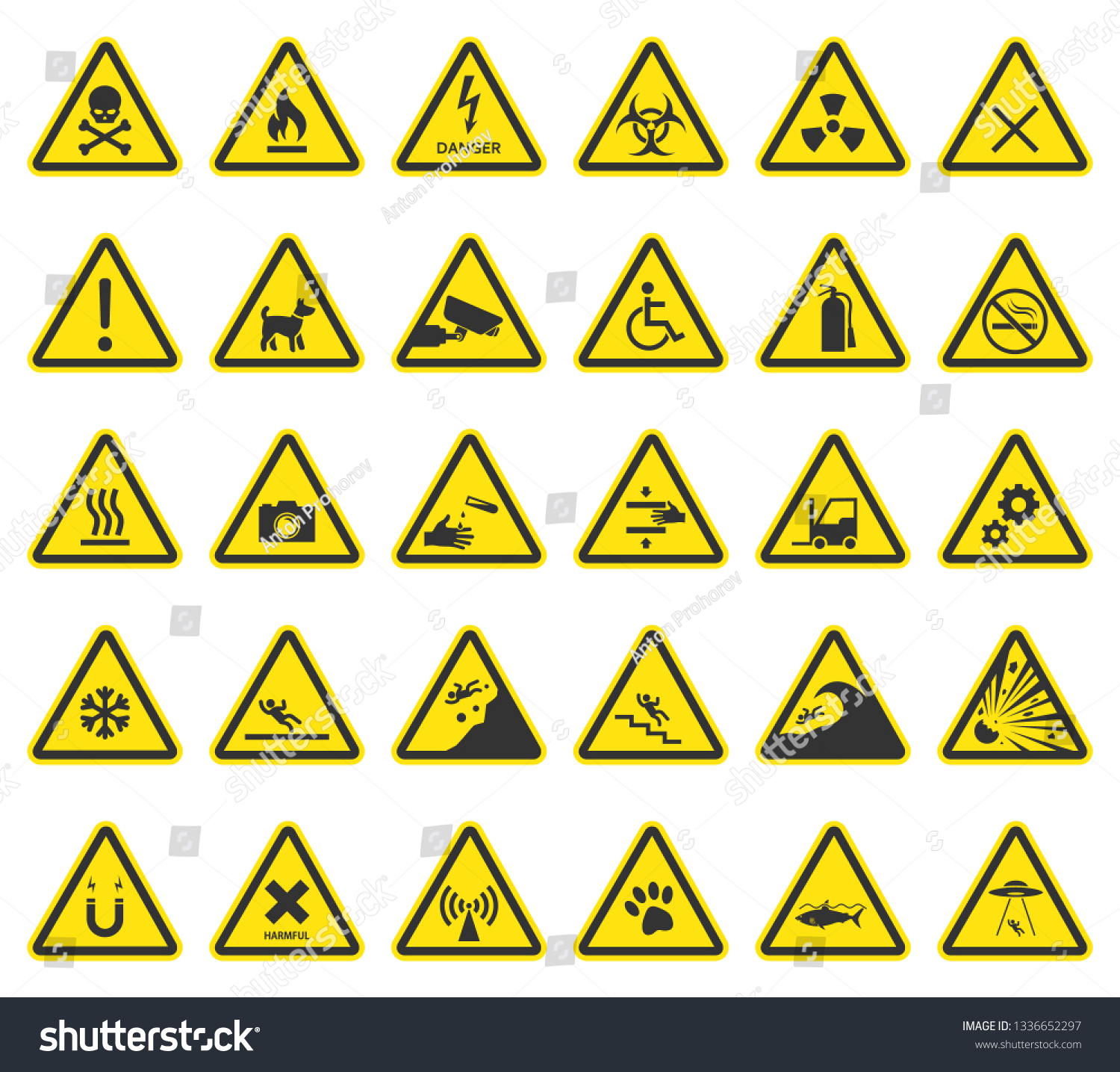 Hazard Warning Signs Icons Caution Banner Stock Illustration 1336652297 ...