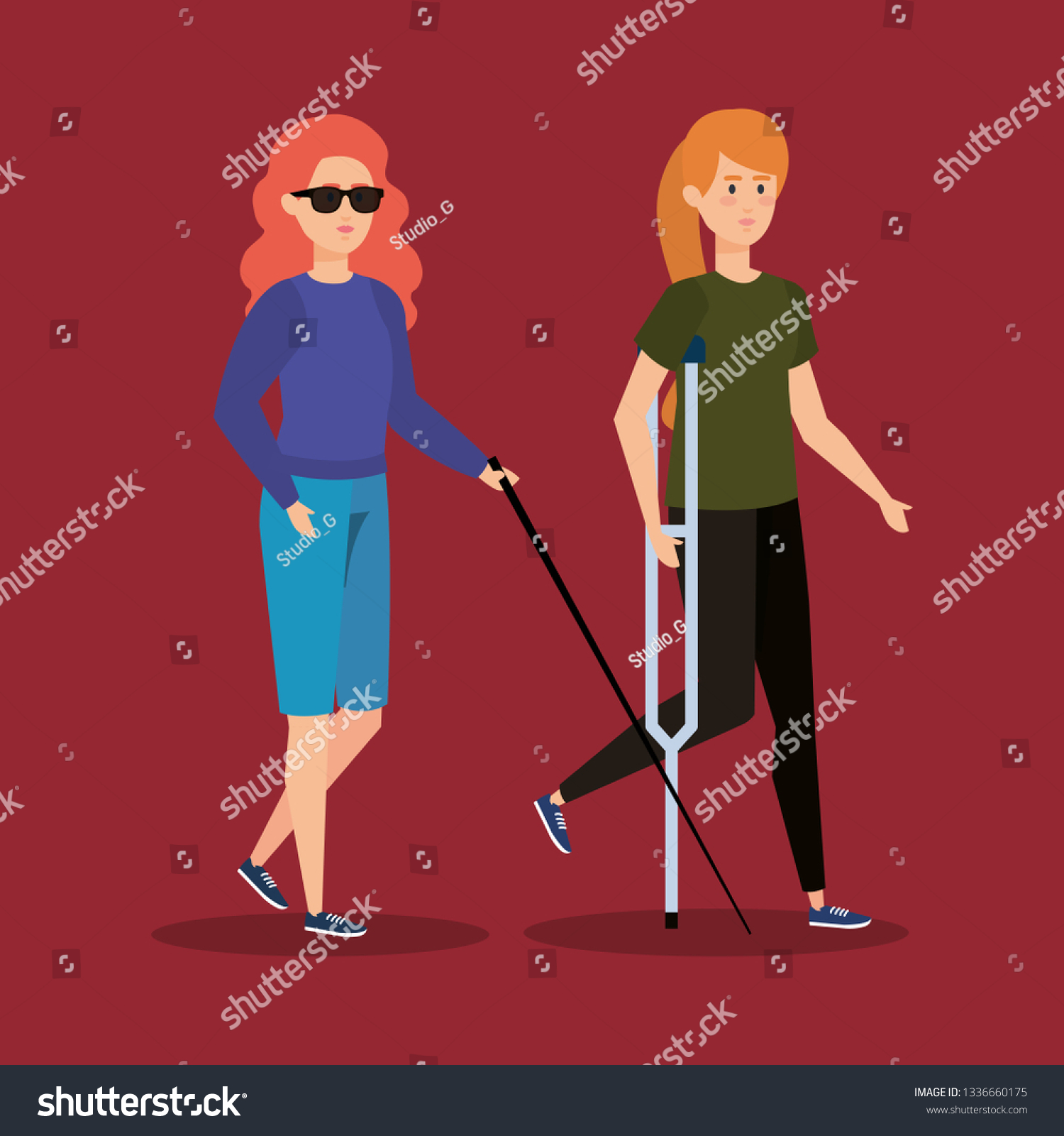 Blind Woman Blind Person Crutches Stock Vector (Royalty Free ...