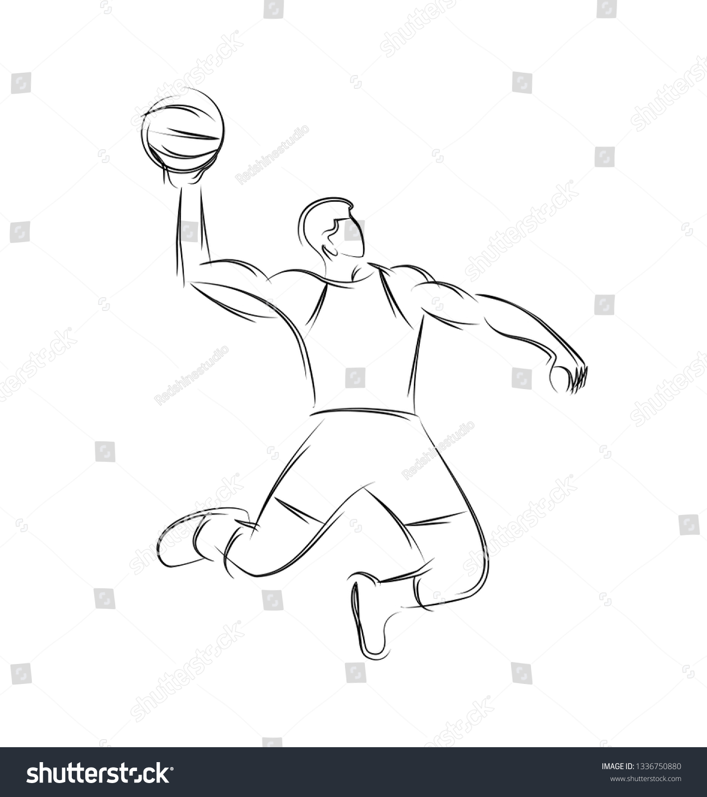 Basketball Player Jumping Dunking Line Drawing Stock Vector (Royalty ...