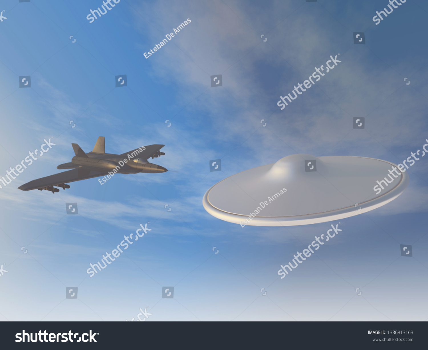 3d Illustration Fighter Plane Chasing Ufo Stock Illustration 1336813163 ...