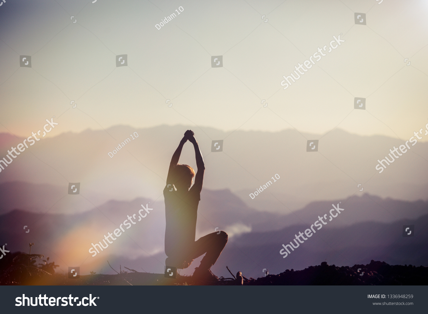 Silhouette Illustration Man Praying Outside Beautiful Stock Photo ...