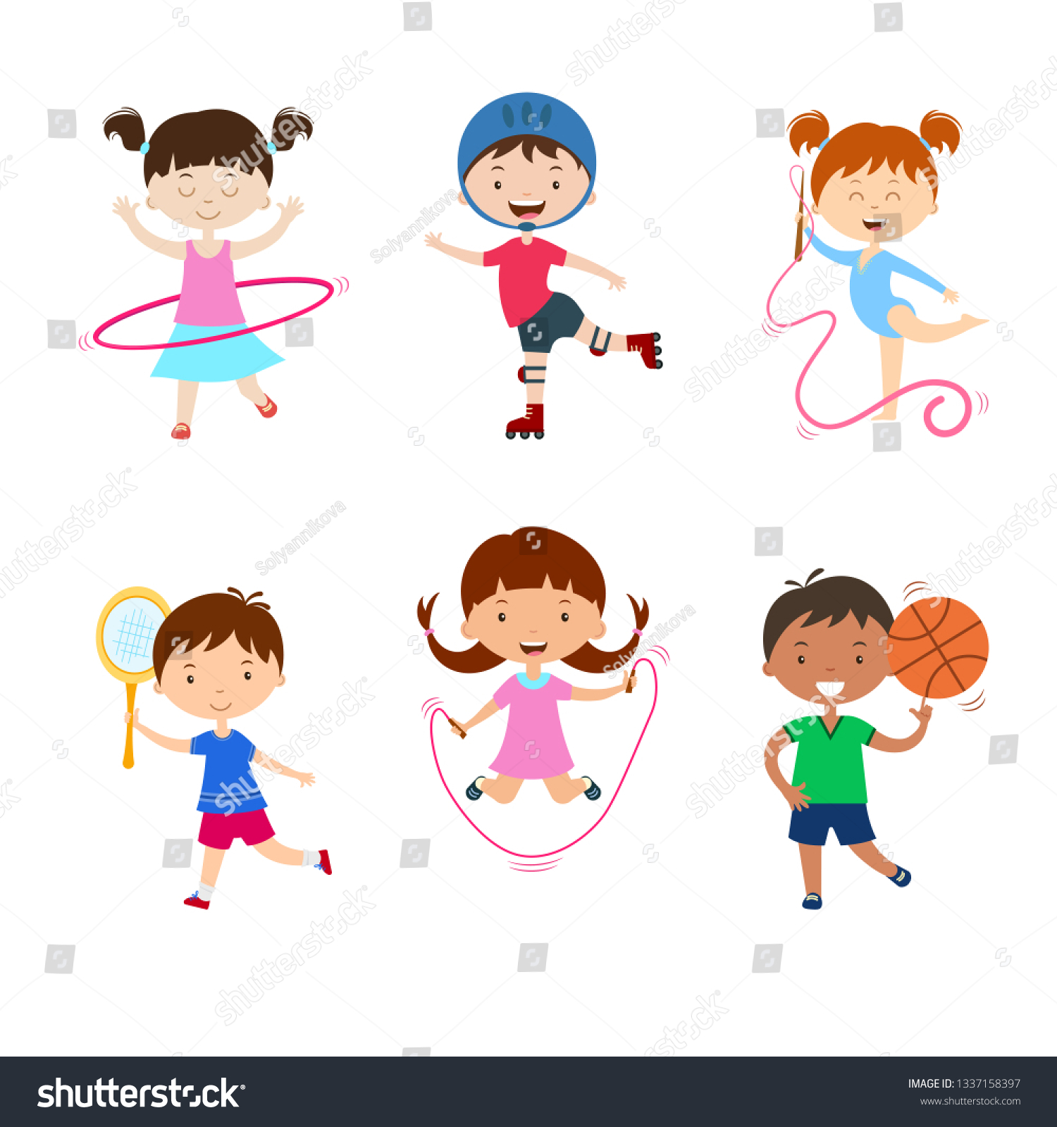 Kids Practicing Different Sports Children Physical Stock Vector ...