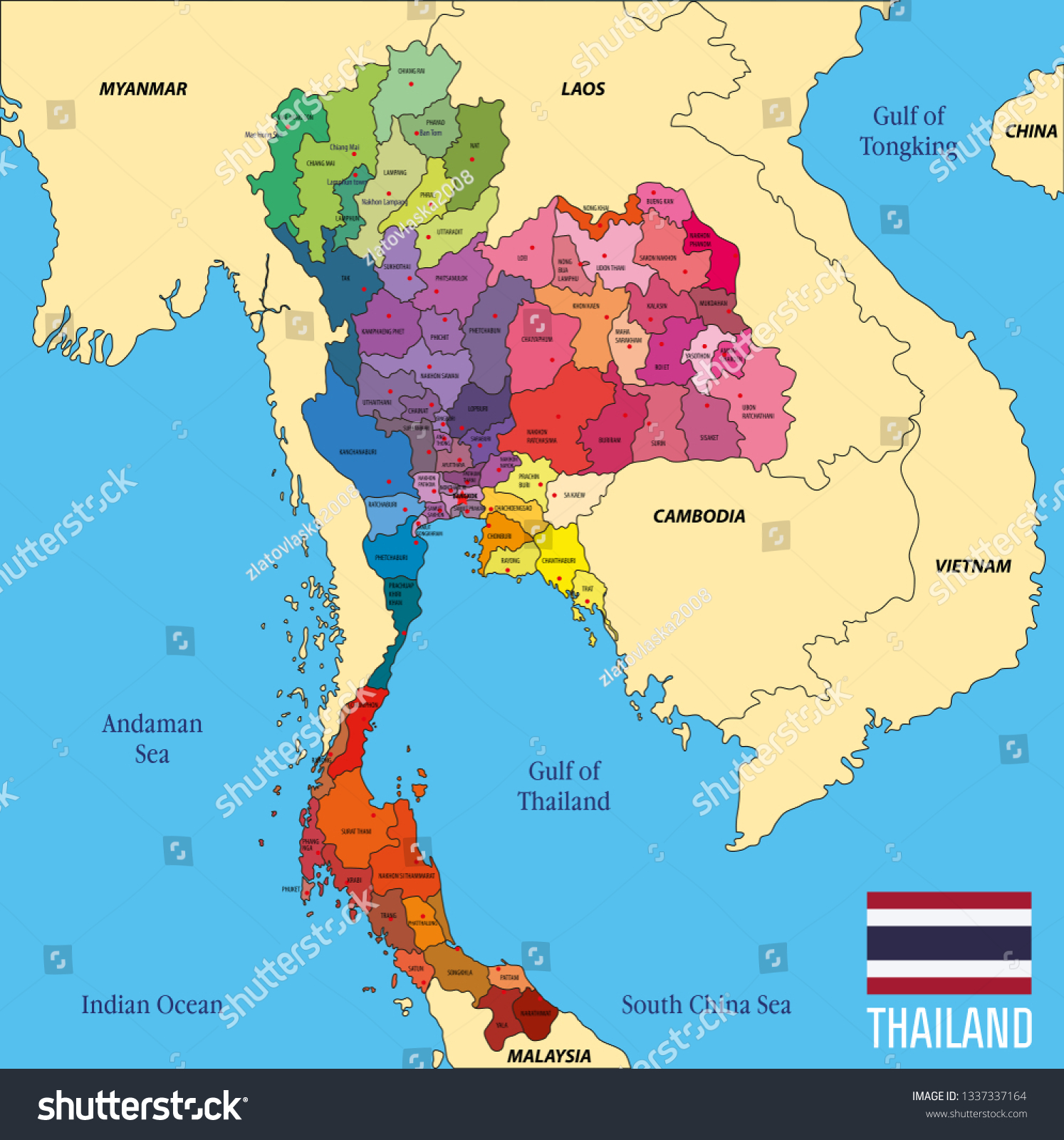 Political Vector Map Thailand All Regions Vector De Stock Libre De Regalías 1337337164 