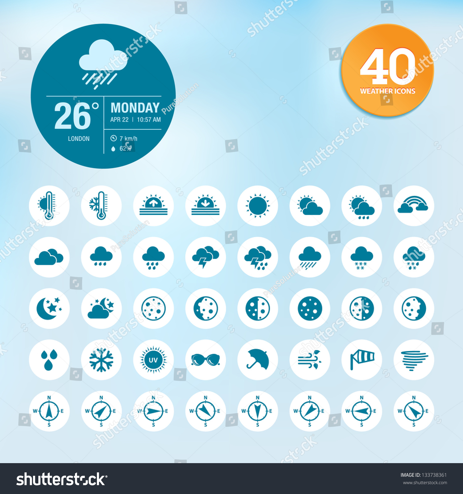 Set Weather Icons Widget Template Stock Vector (Royalty Free) 133738361