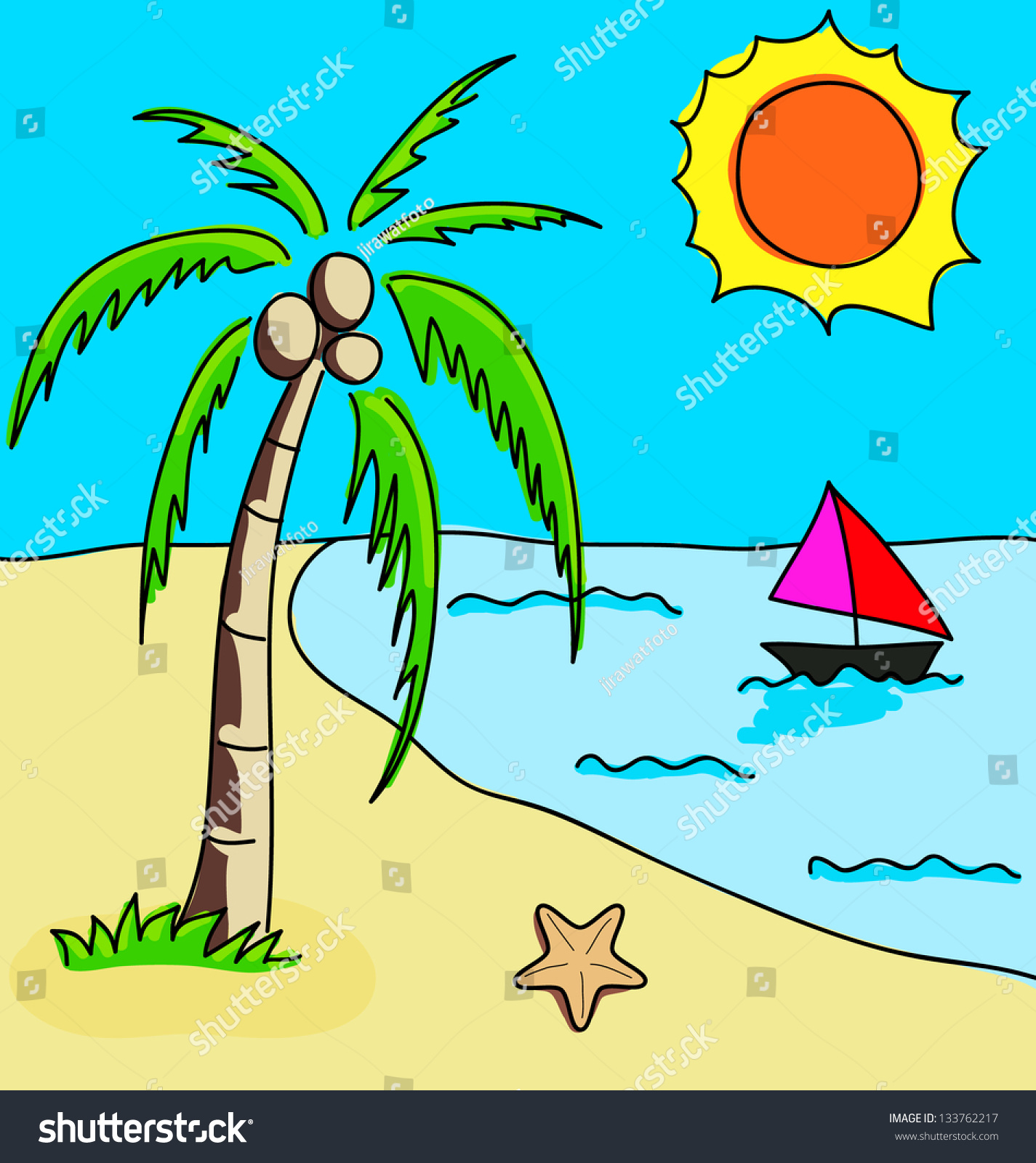 Пляж рисунок для детей легкий