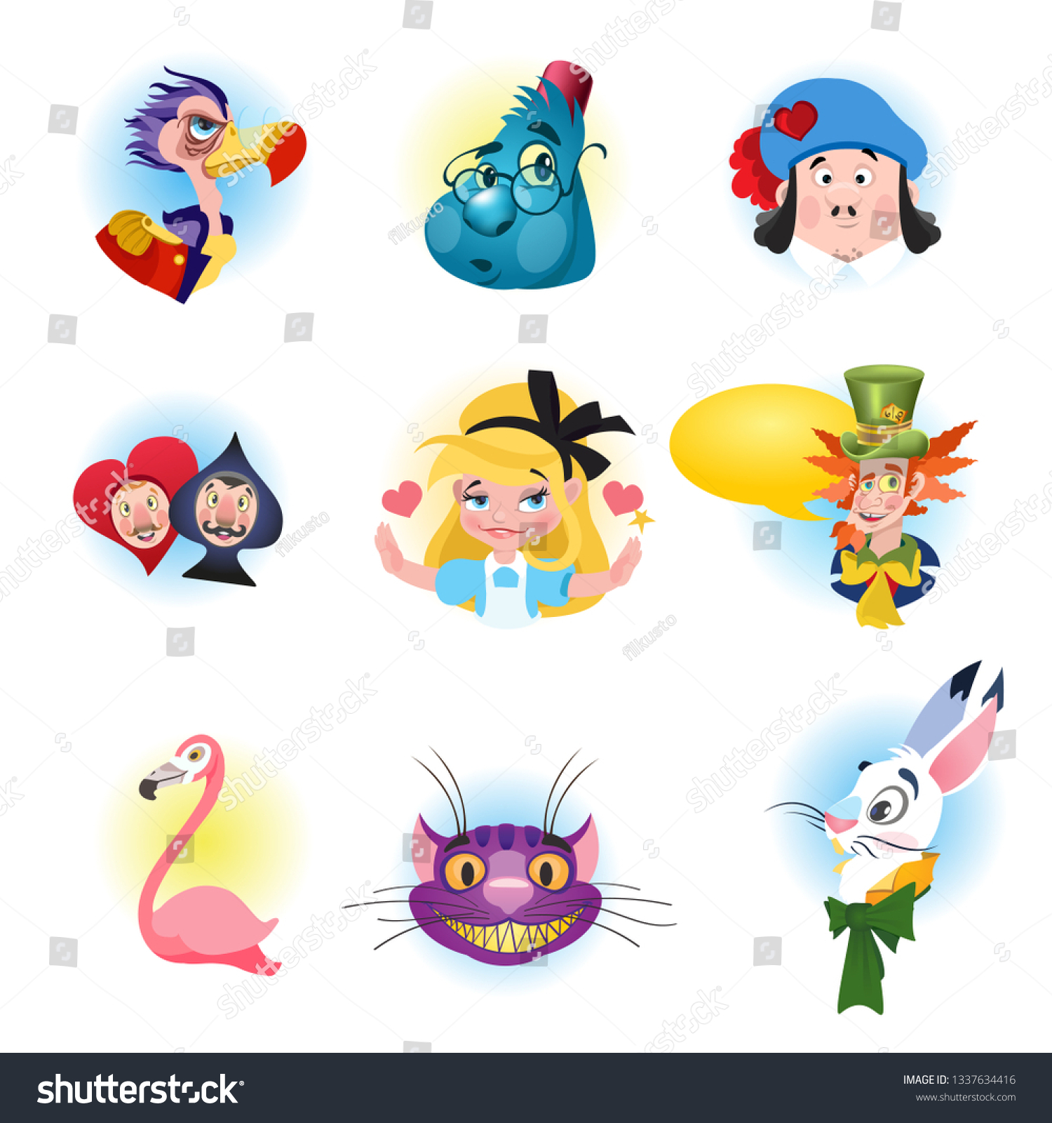 Alice Wonderland Characters Collection Icons Characters Stock Vector ...