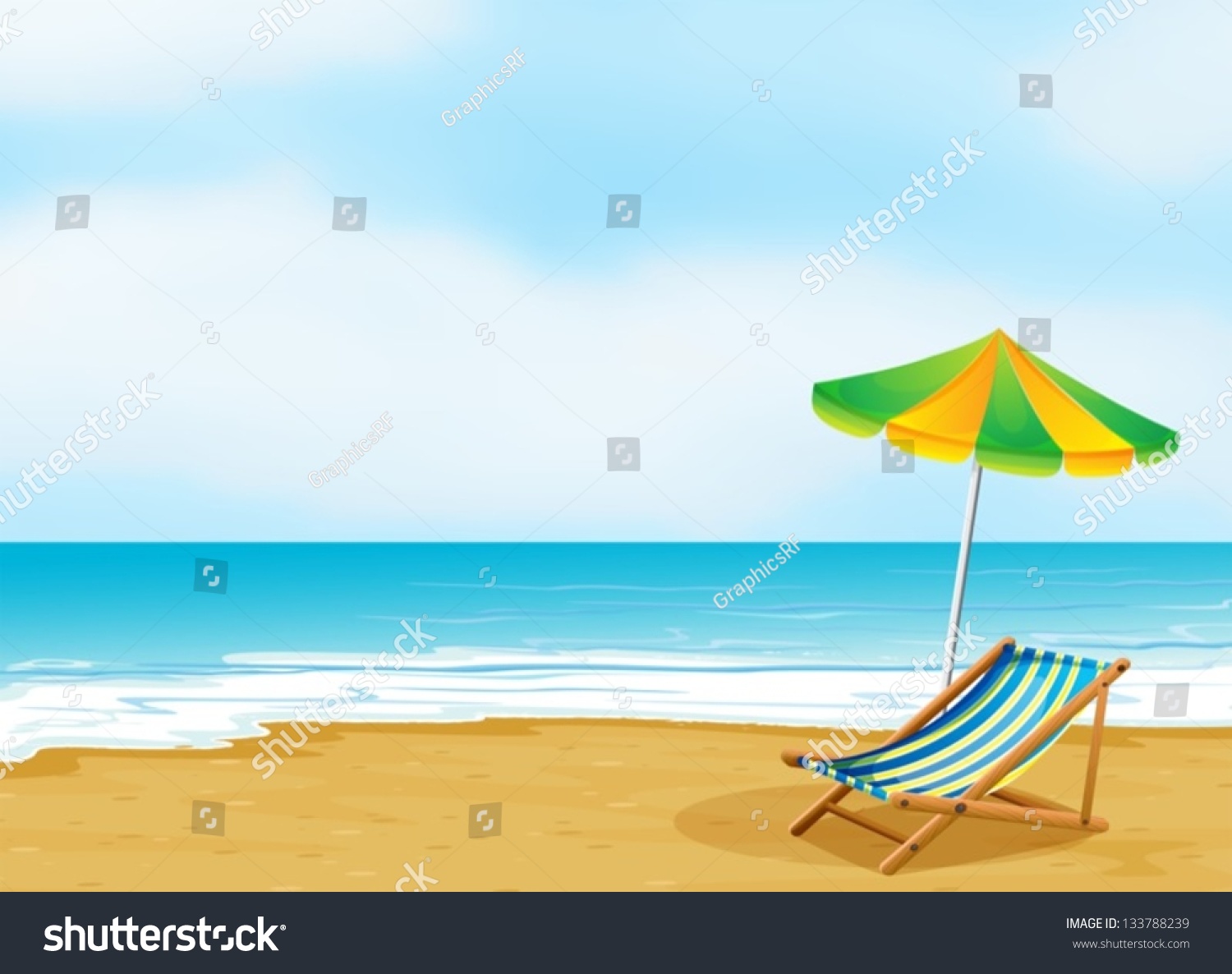 Illustration Relaxing Beach Umbrella Foldable Bed Stock Vector (Royalty ...