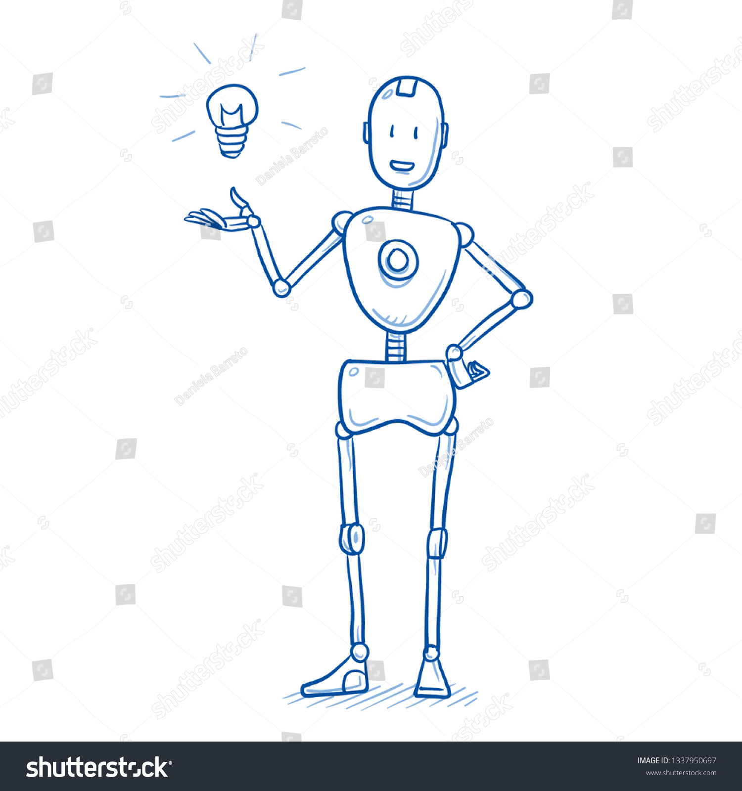 Happy Humanoid Robot Presenting Idea Light Stock Vector (Royalty Free ...