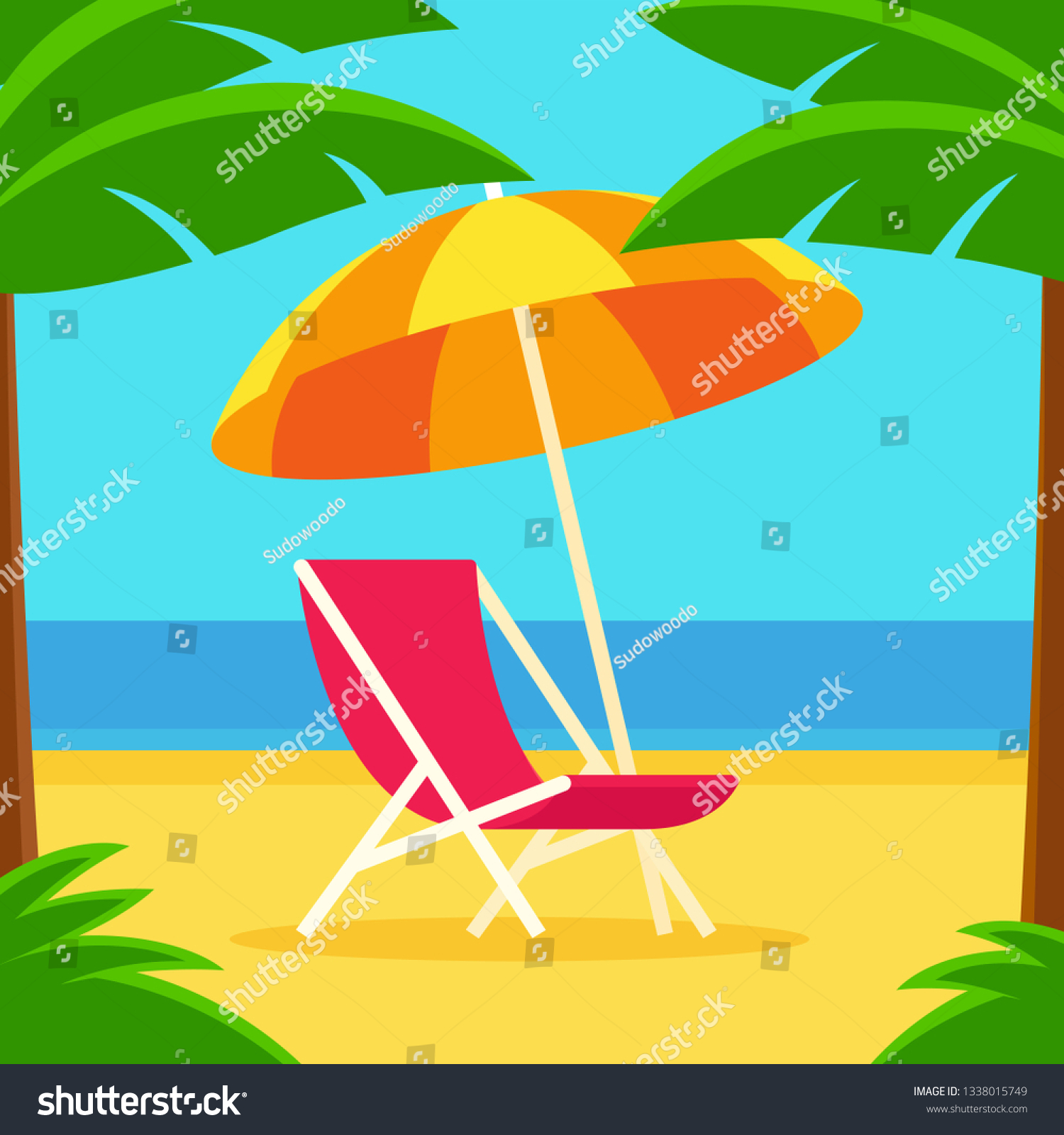 Beach Scene Umbrella Beach Chair Surrounded Stock Vector (Royalty Free ...