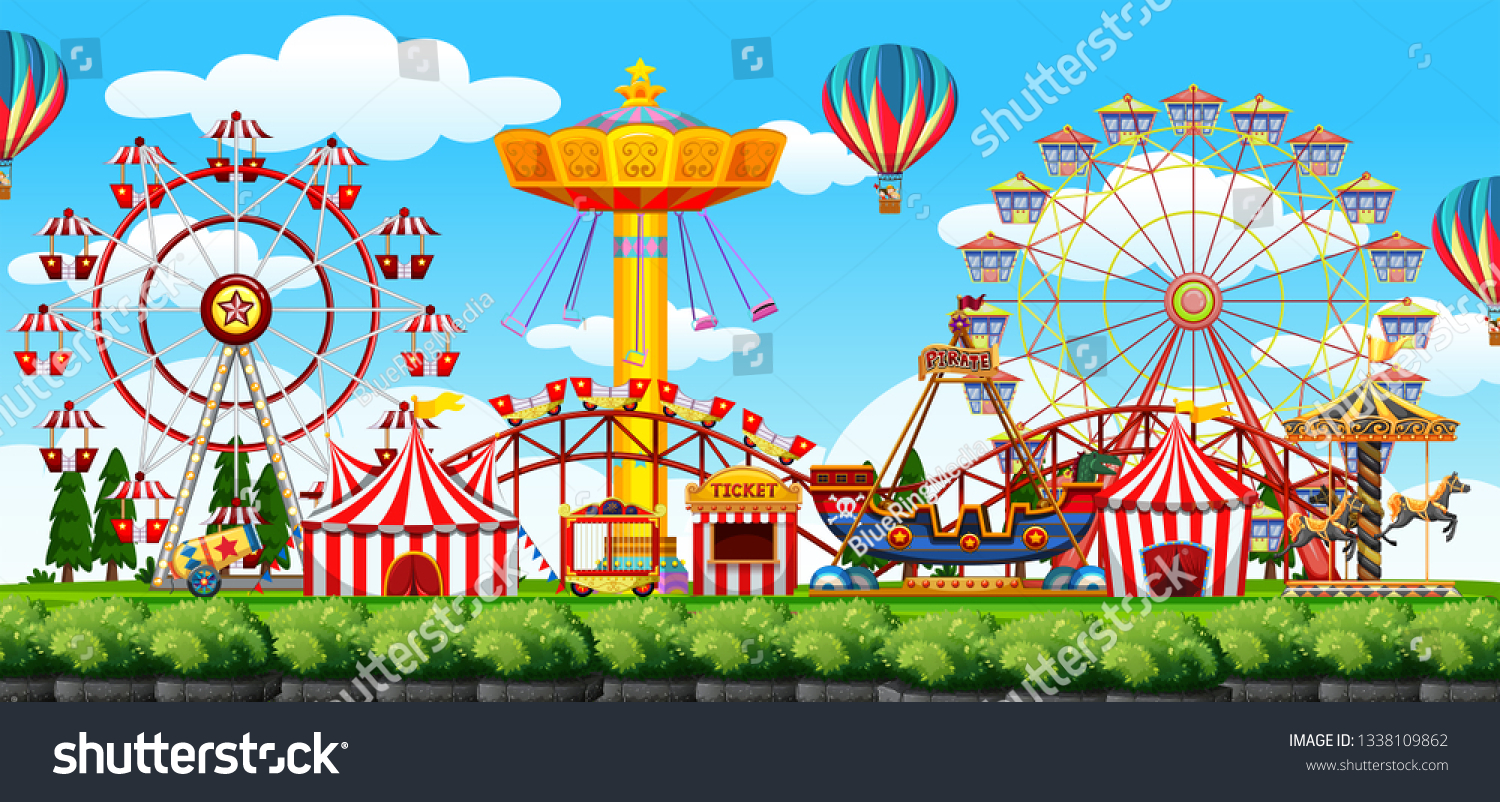 Theme Park Scene Illustration Stock Vector (Royalty Free) 1338109862 ...