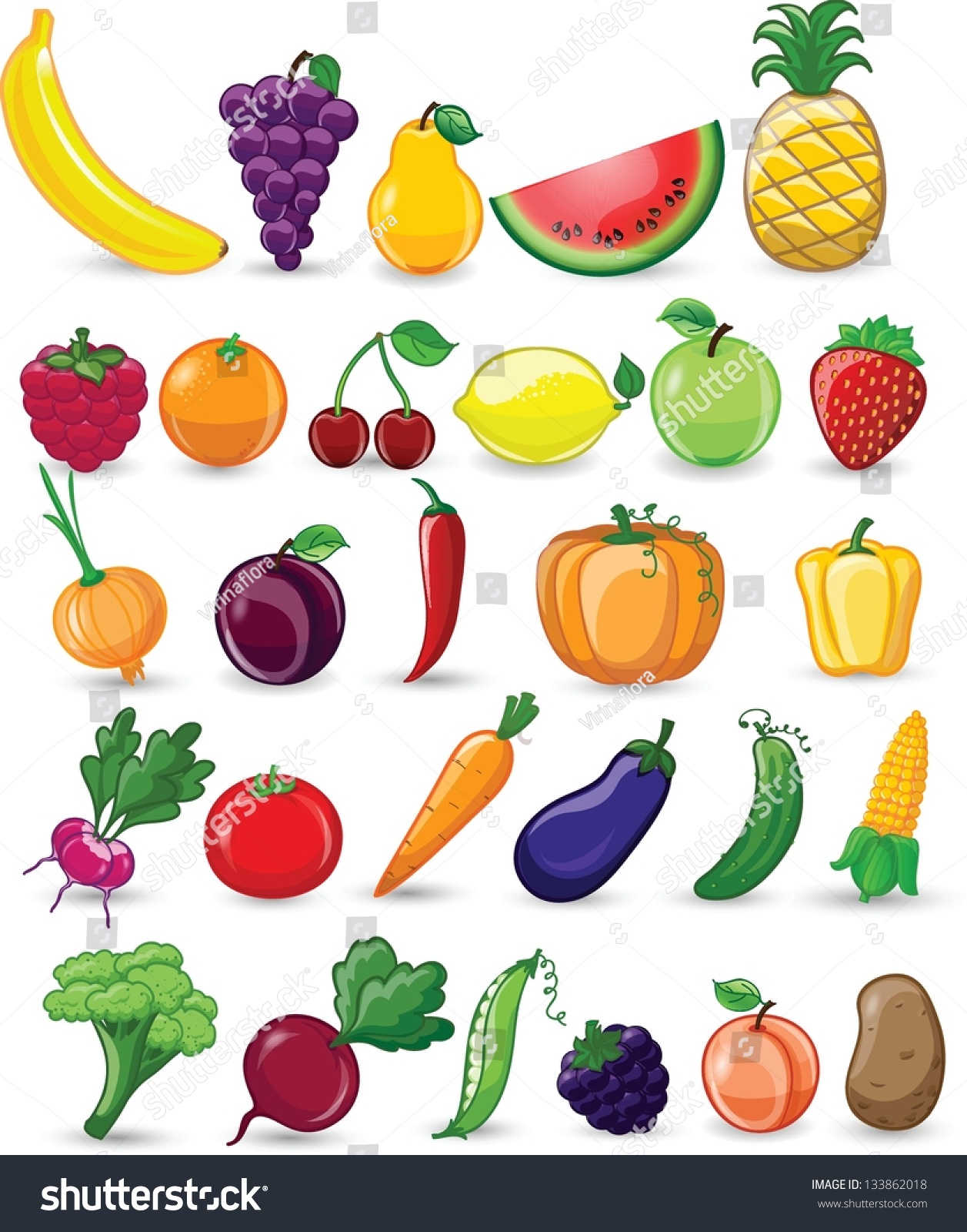 Cartoon Vegetables Fruits Stock Vector (Royalty Free) 133862018 ...