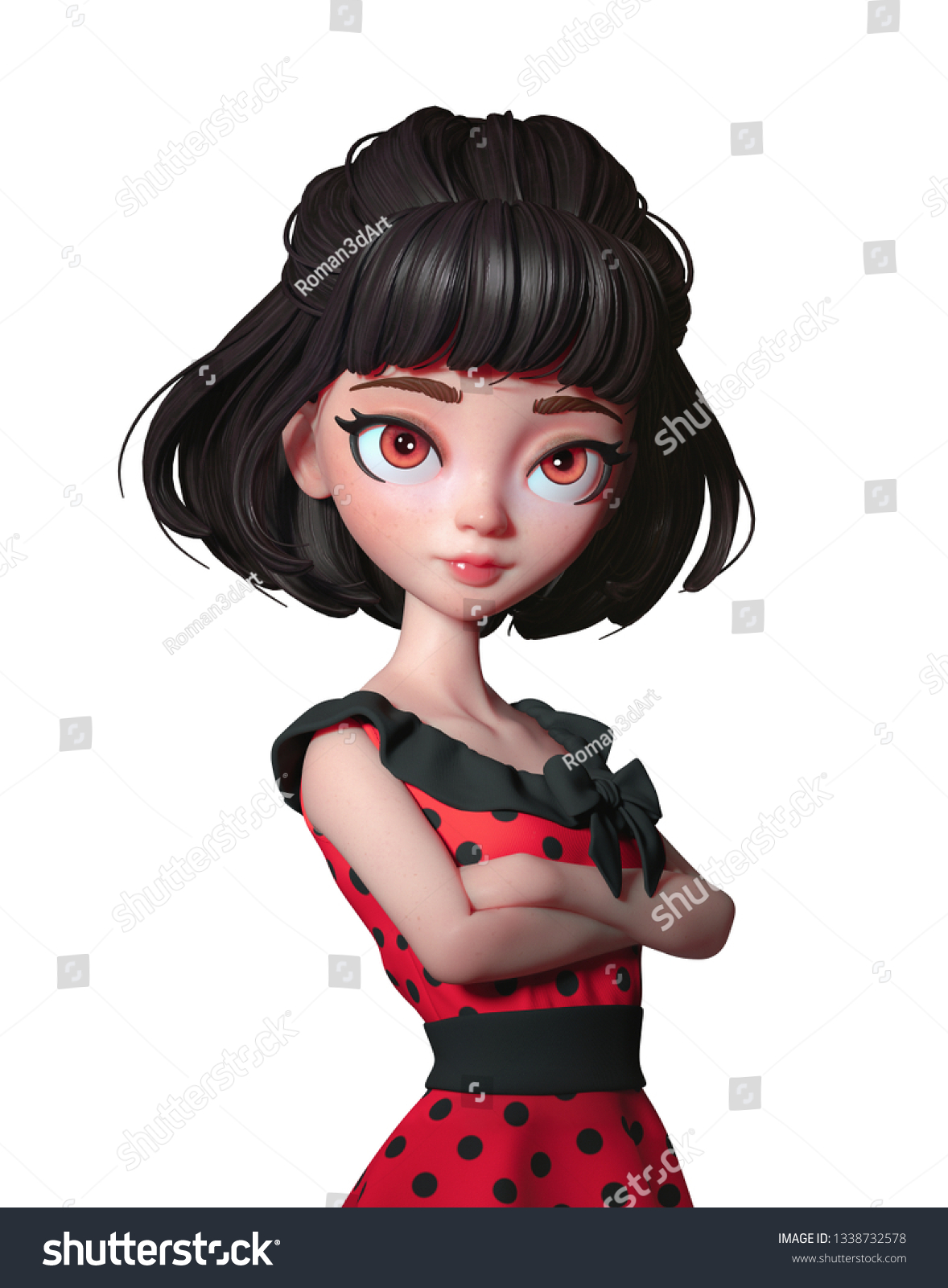 3d Cartoon Character Brunette Girl Big Stock Illustration 1338732578 ...