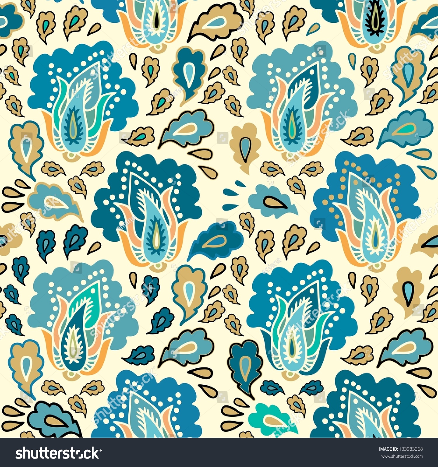 Yellow Blue Seamless Vector Paisley Pattern Stock Vector (Royalty Free ...