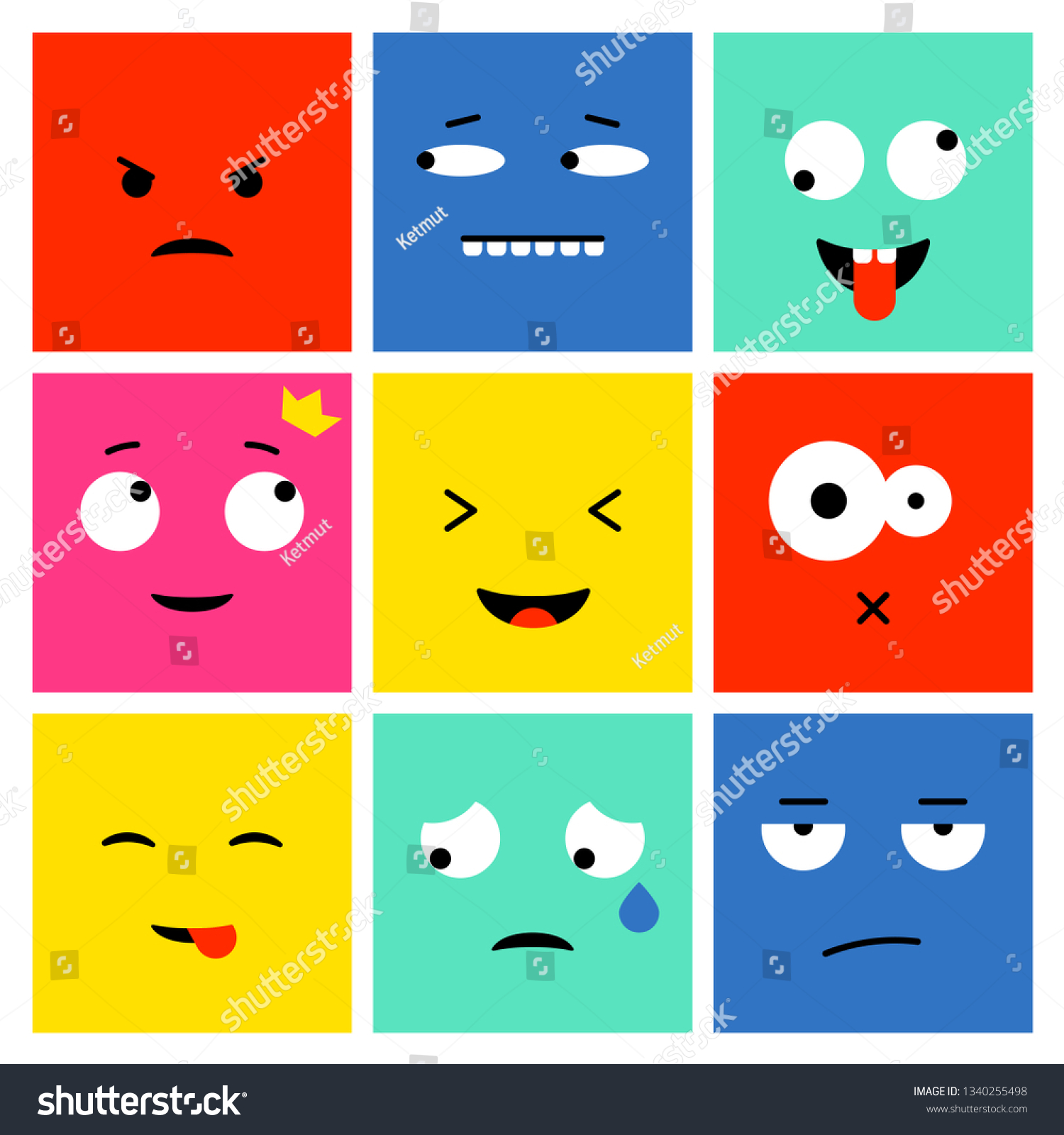 Set Colorful Square Emoticons Emoji Flat Stock Vector (Royalty Free ...