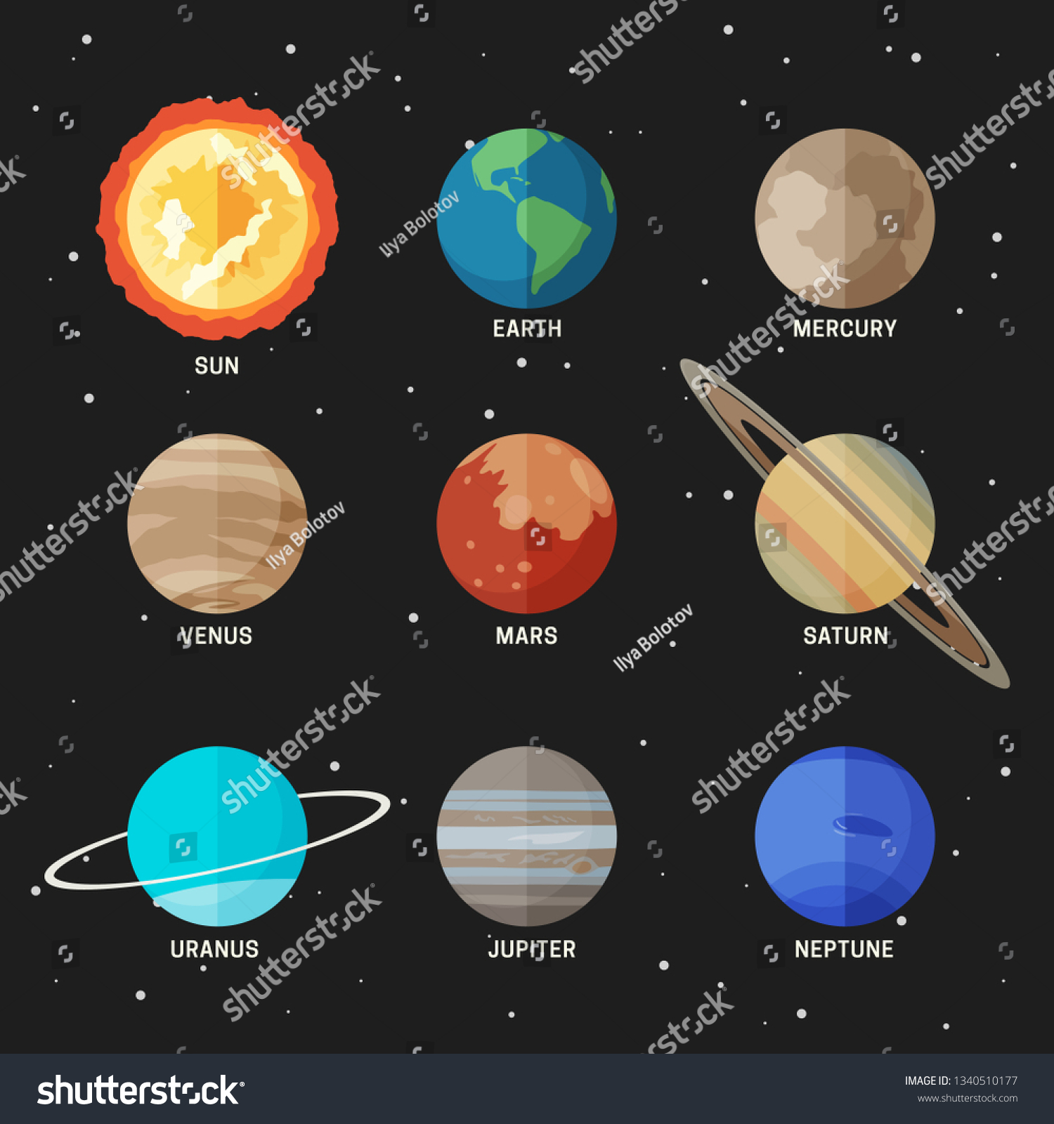 Planets Set Solar System Simple Flat Stock Vector (Royalty Free ...
