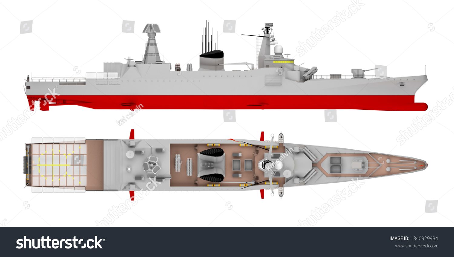 Warship Side View Top View Isolated Stock Illustration 1340929934