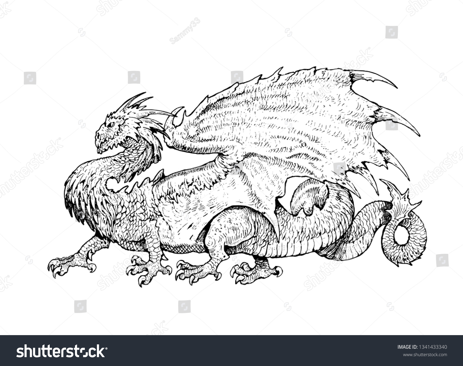 Dragon Wings Fantasy Ink Illustration Stock Illustration 1341433340 ...