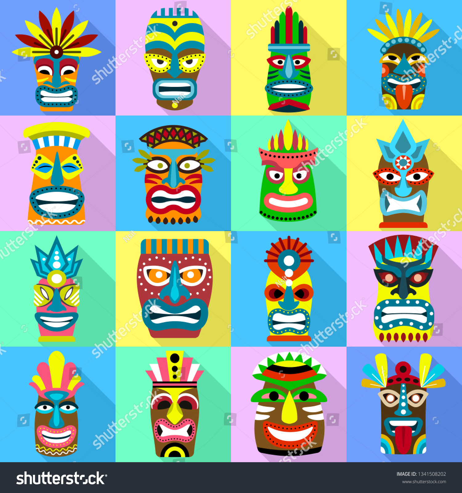 Tiki Idols Icons Set Flat Set Stock Vector (Royalty Free) 1341508202 ...