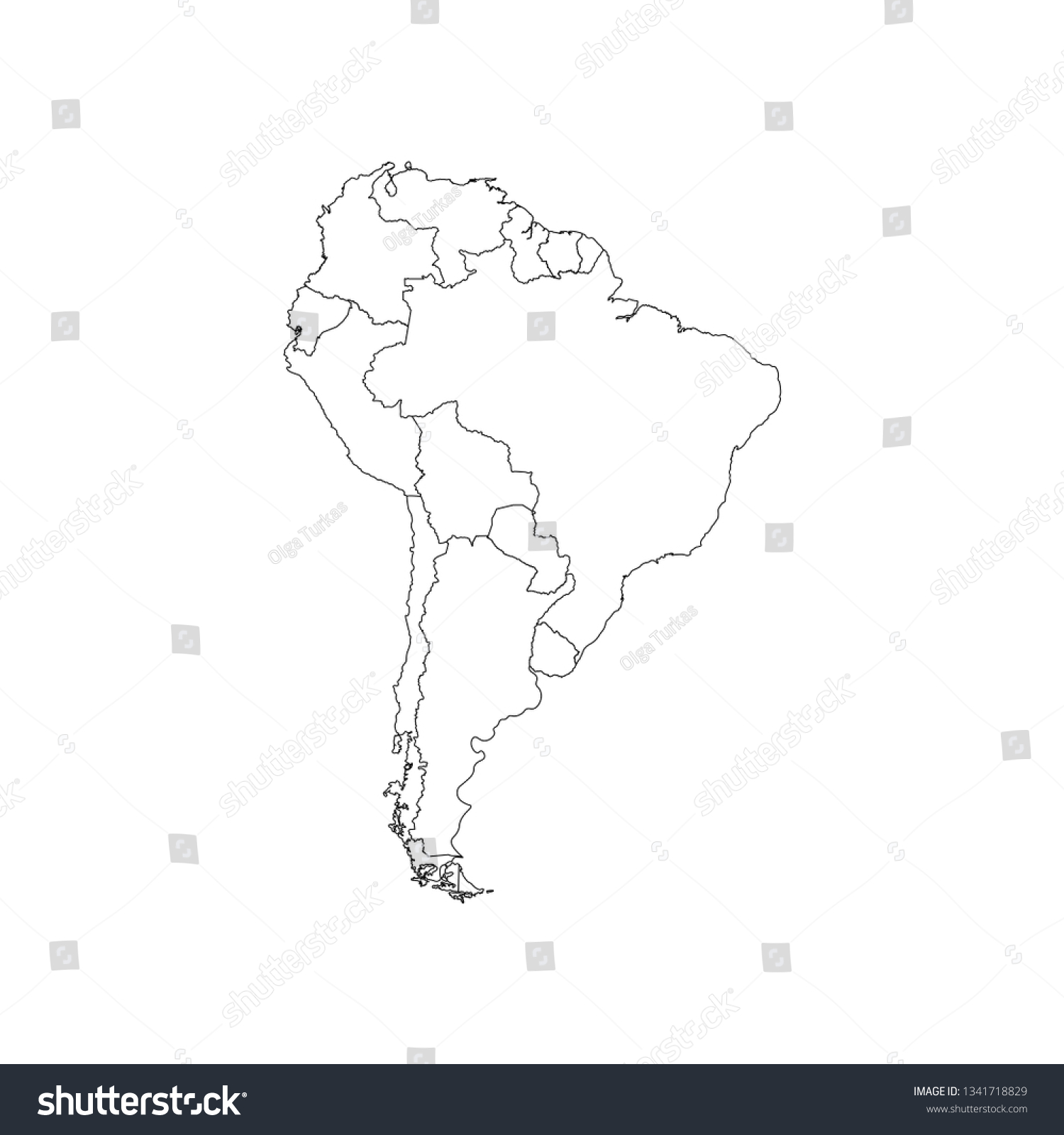 Vector Illustration Map South America Continent Stock Vector (Royalty ...