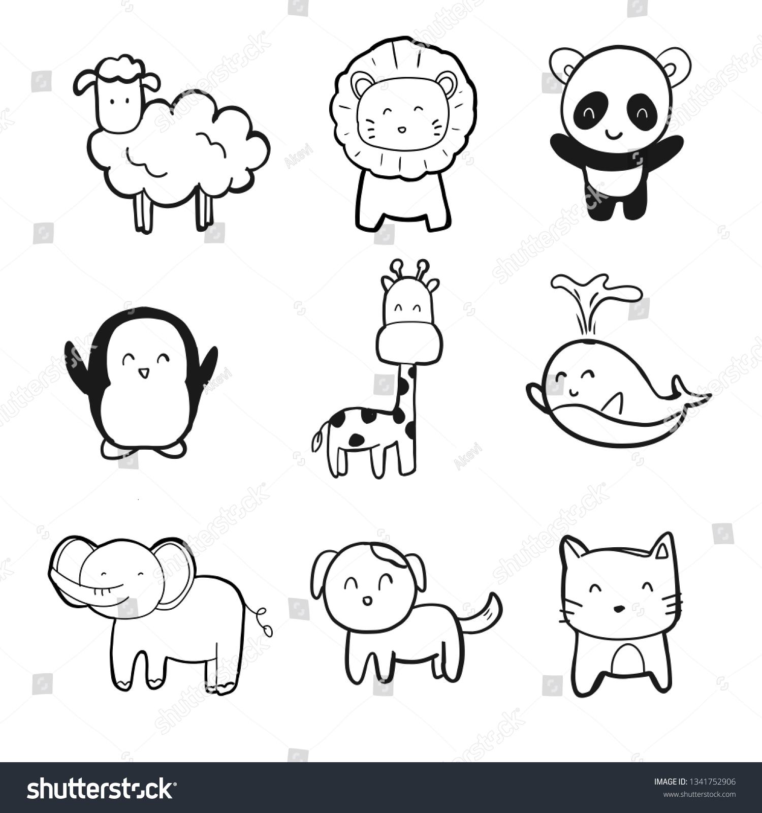 Cute Animal Line Art Hand Drawn Stock Vector (Royalty Free) 1341752906 ...