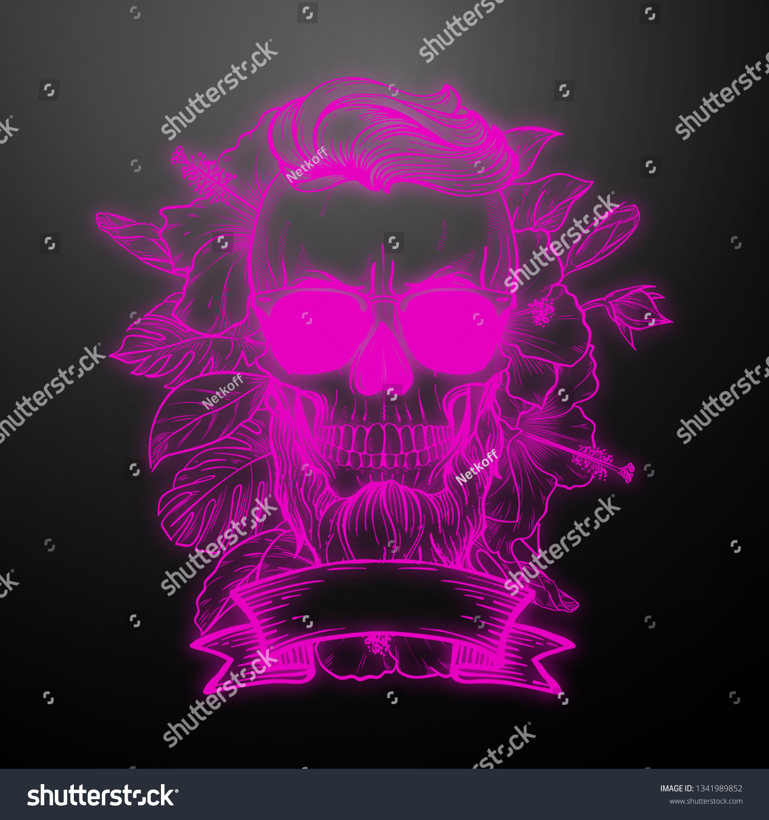 Angry Skull Hairstyle Beard Sunglasses Flowers Stock Vector Royalty Free 1341989852 Shutterstock