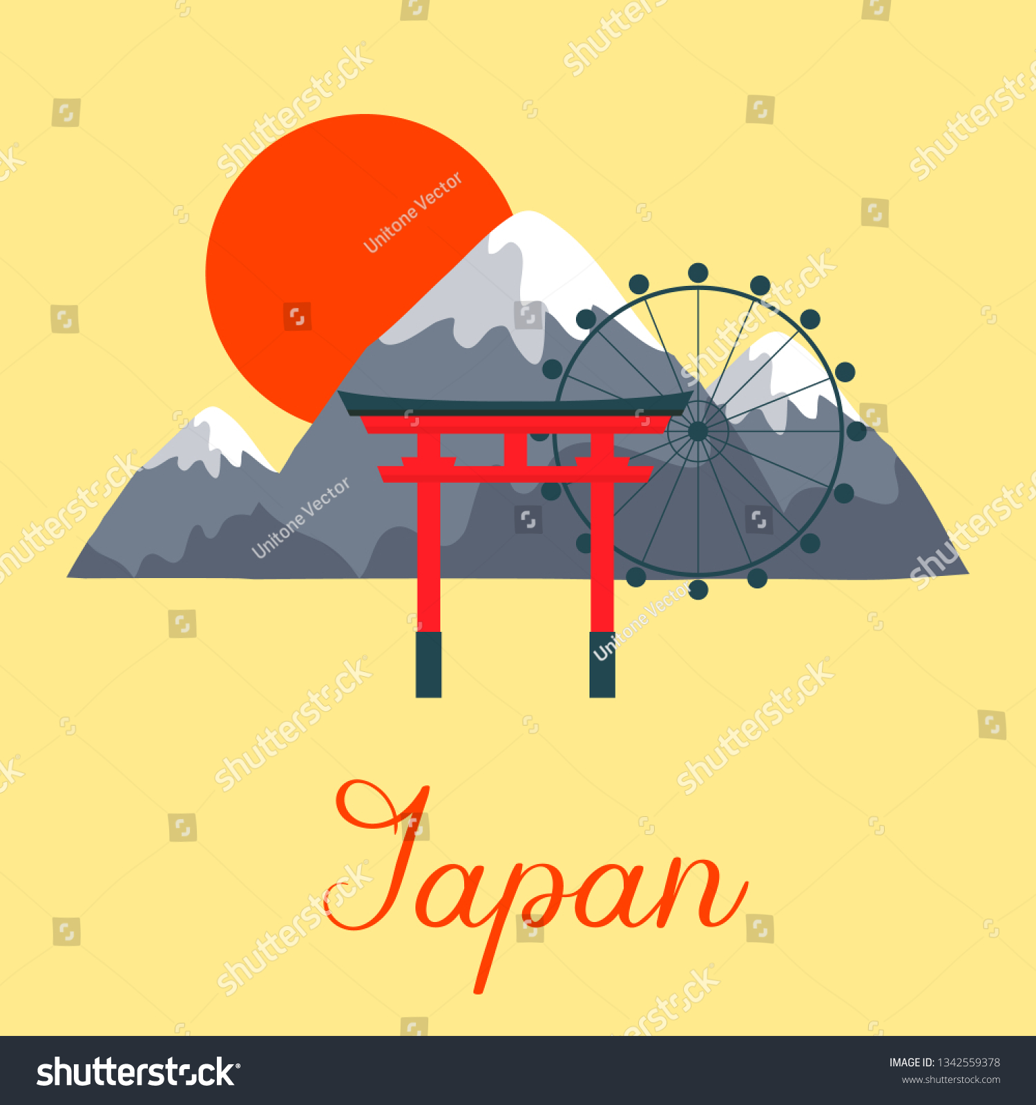 Japan Tourist Attractions Postcard Vector Template Stock Vector ...