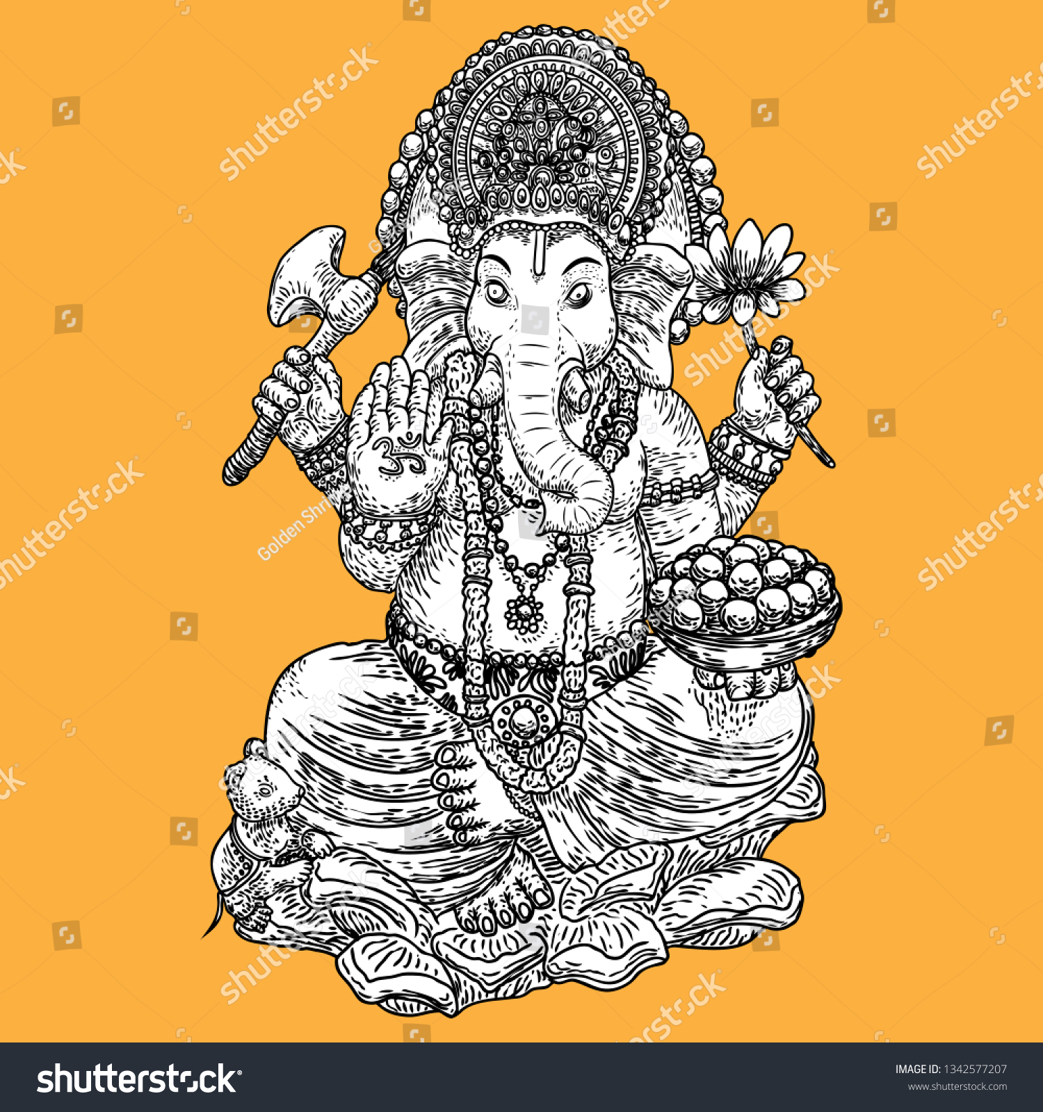 Hand Drawn Illustration Lord Ganpati Ganesh Stock Vector (Royalty Free ...