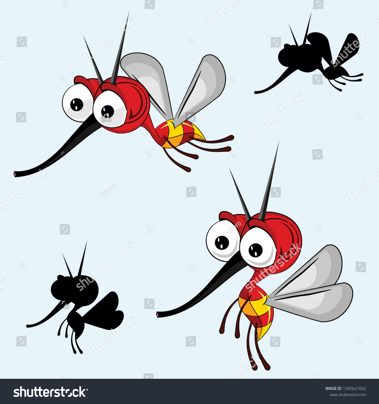 Cartoon Cute Mosquito Silhouette Vector Illustration Stock Vector ...