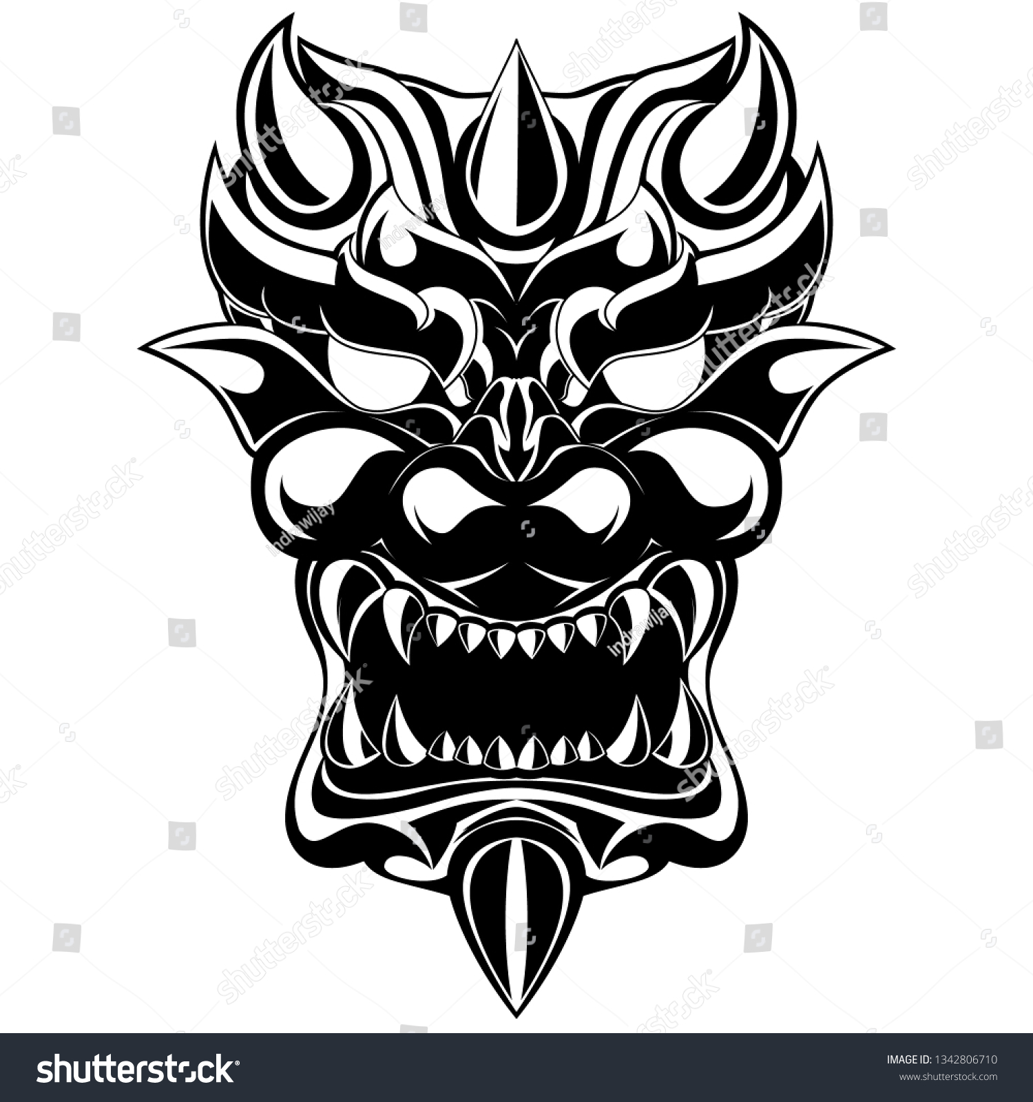 Devil Dragon Mask Tribal Illustration White Stock Vector (Royalty Free ...