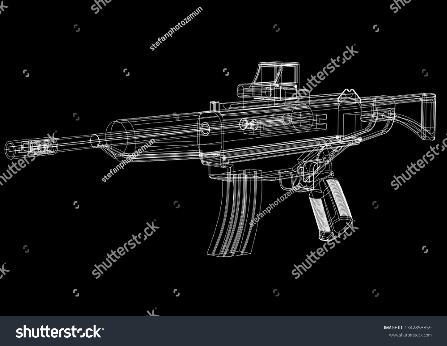 Rifle Architect Blueprint 3d Renderings Stock Illustration 1342858859 ...