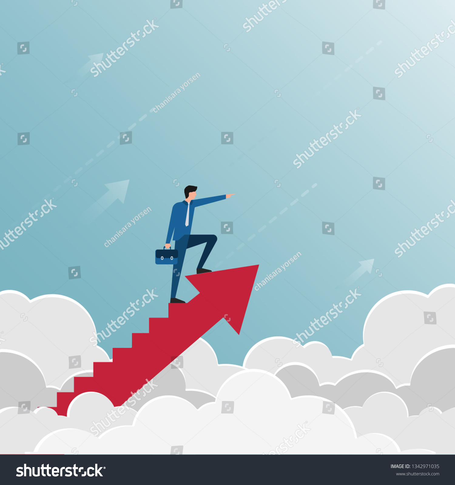 Businessman Standing On Arrow Signleadershipsuccessful Concept Stock ...