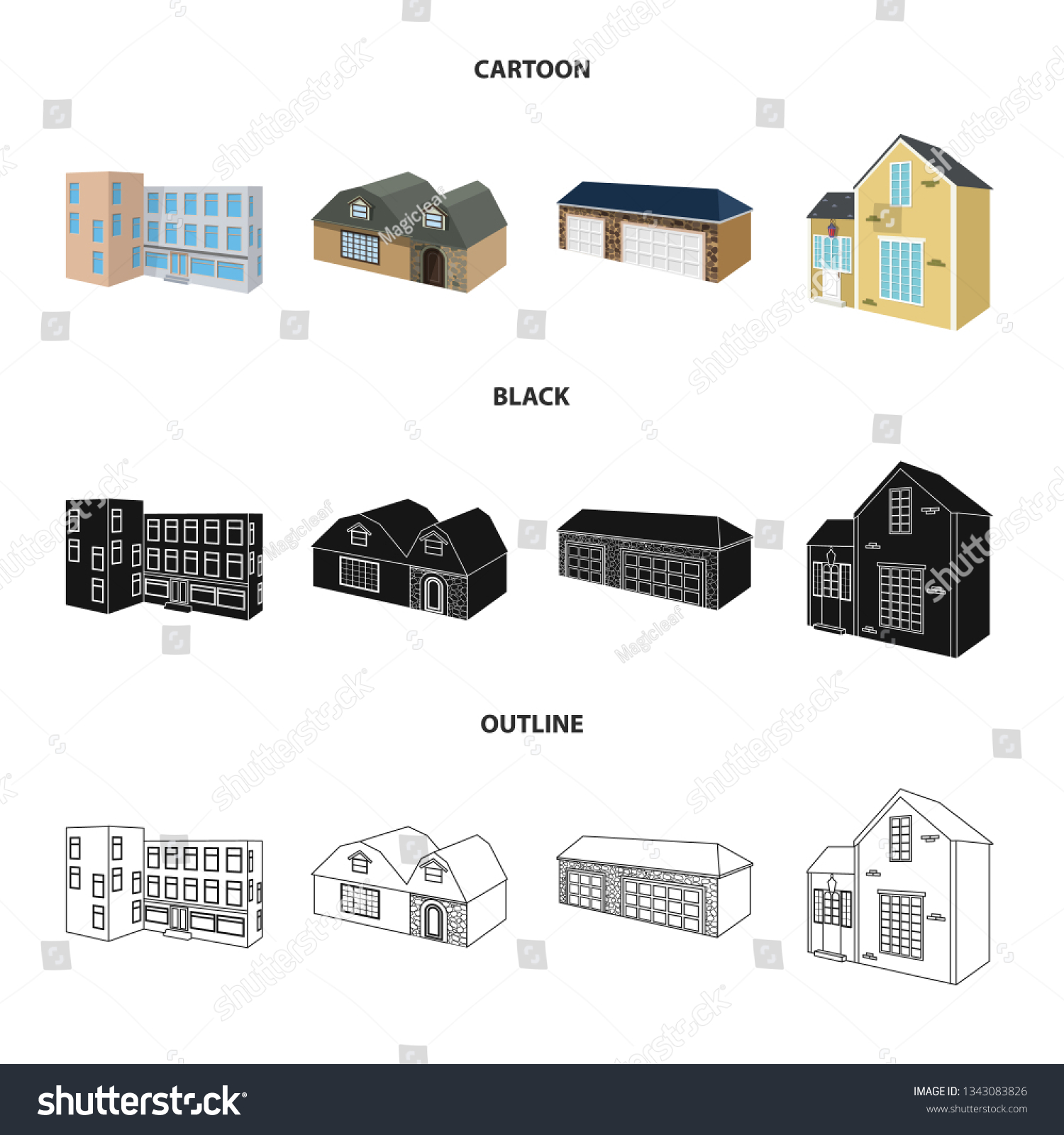 Vector Illustration Facade Housing Symbol Collection Stock Vector ...