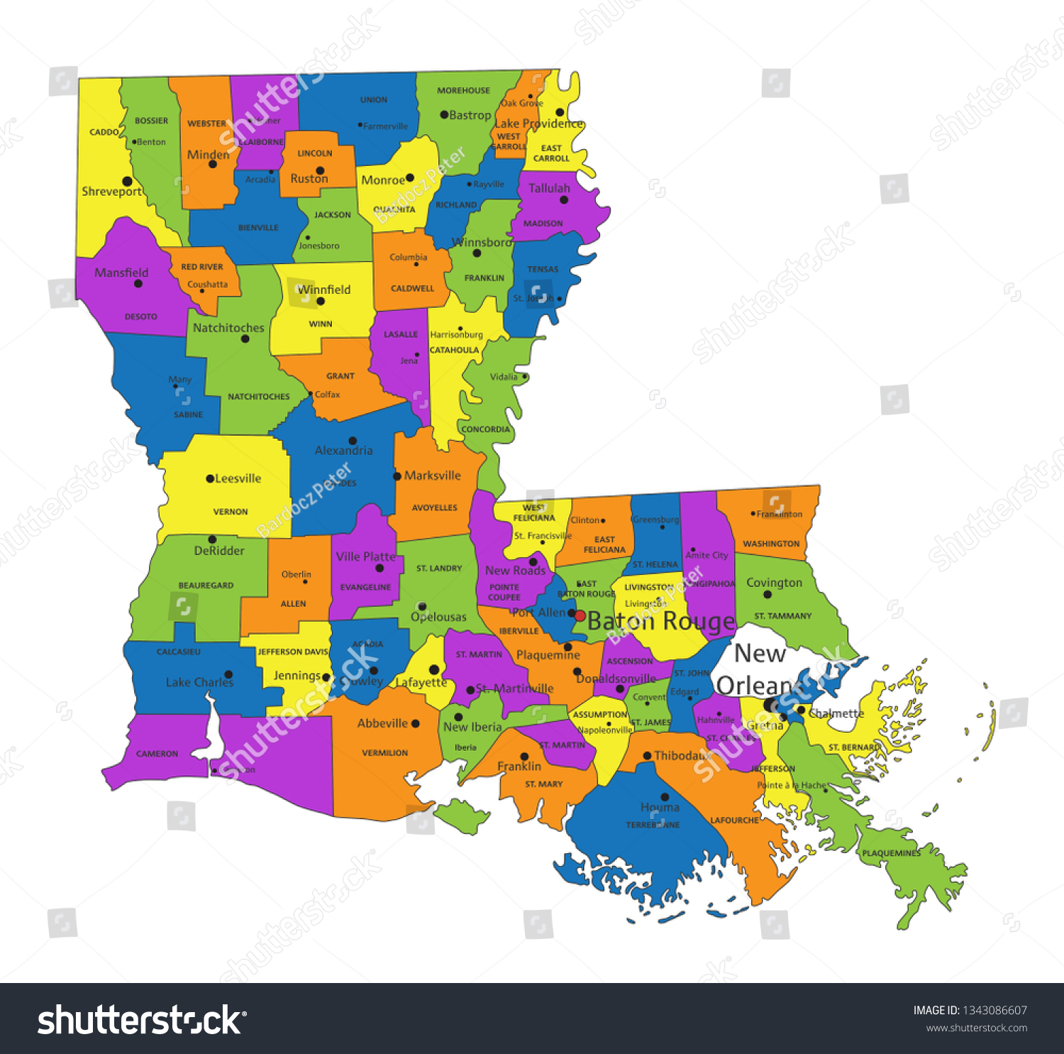 Colorful Louisiana Political Map Clearly Labeled Stock Vector (Royalty ...