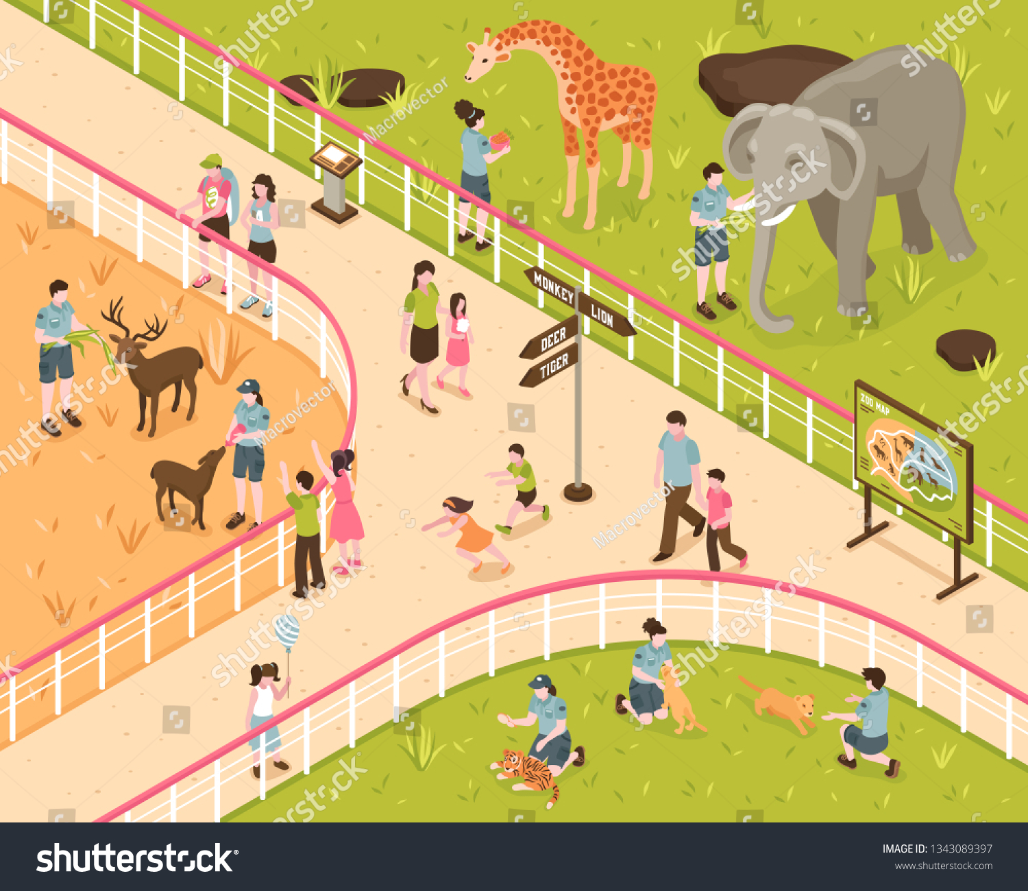 Isometric Zoo Composition Human Characters Kids Stock Vector (royalty 