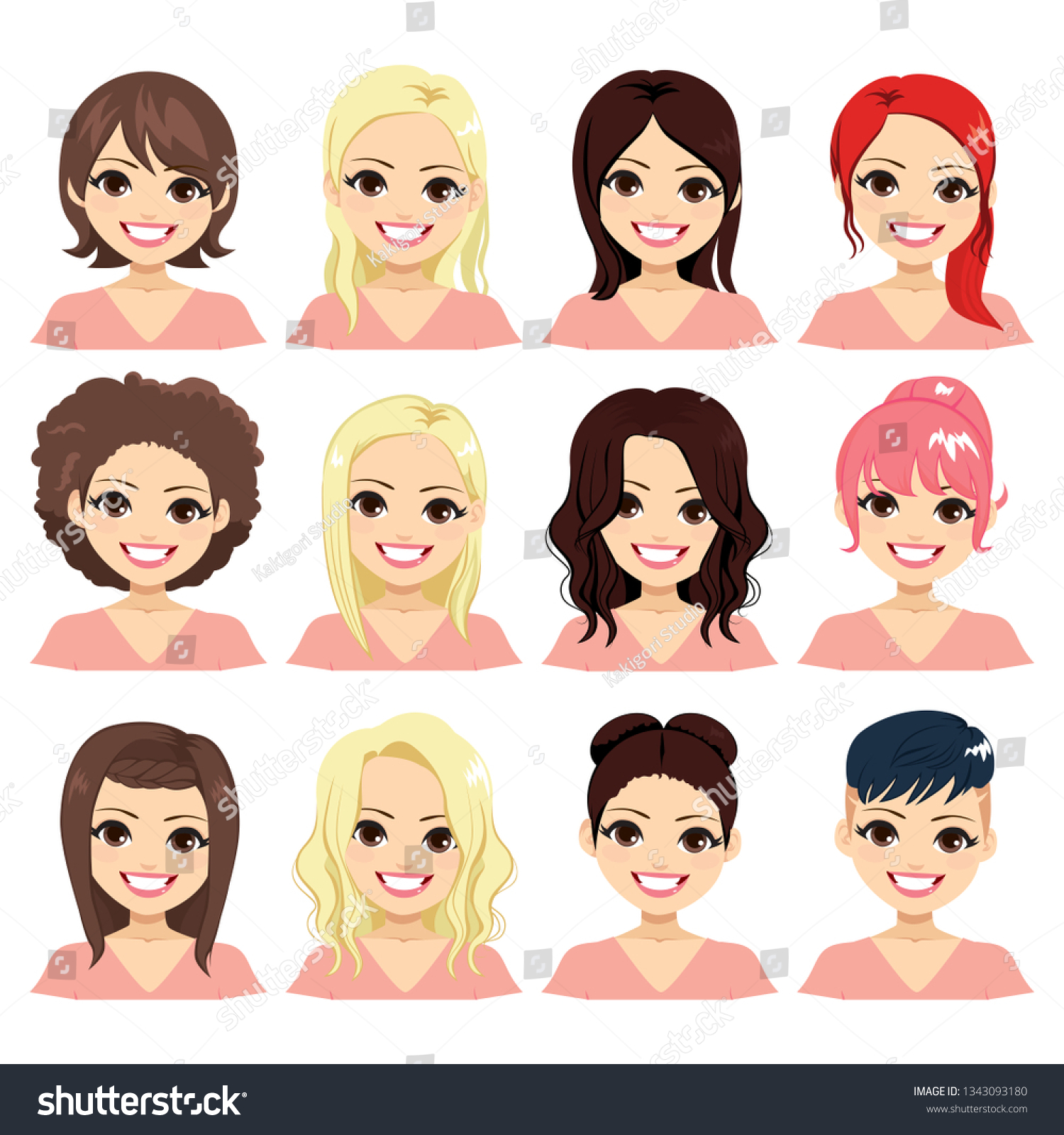 Set Woman Different Hair Color Hairstyle Stock Vector (Royalty Free ...