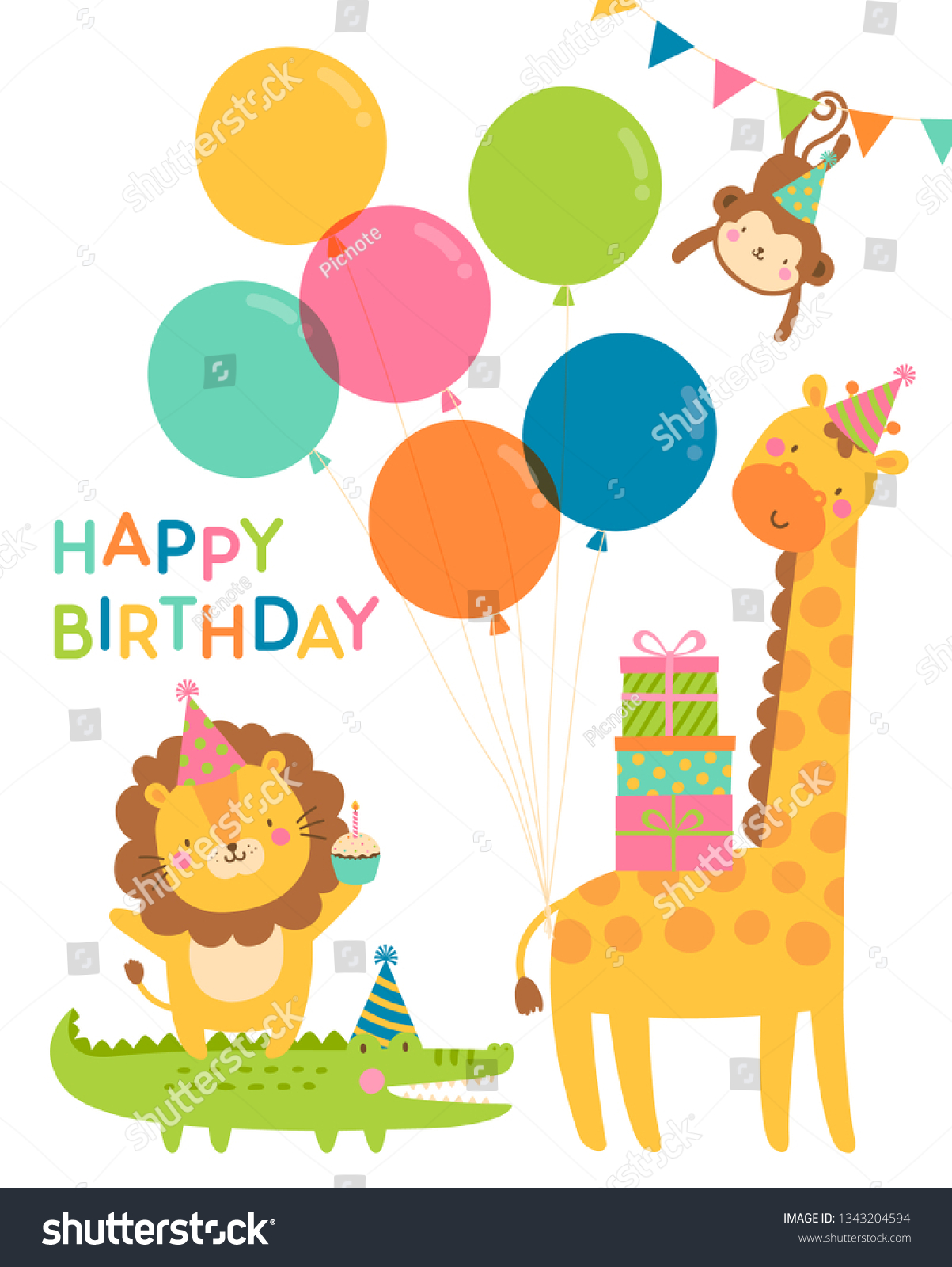 Cute Safari Cartoon Animals Illustration Kids Stock Vector (Royalty ...