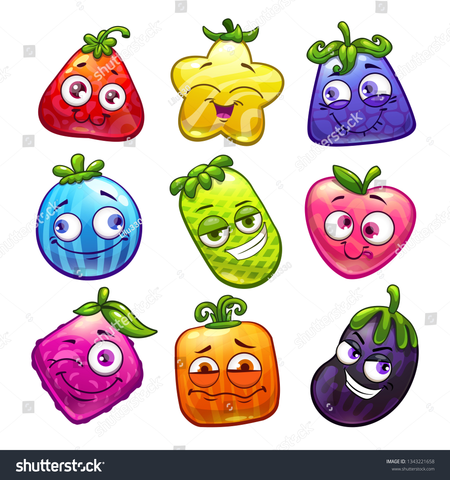 Funny Cartoon Colorful Fantasy Fruits Set Stock Vector (Royalty Free ...