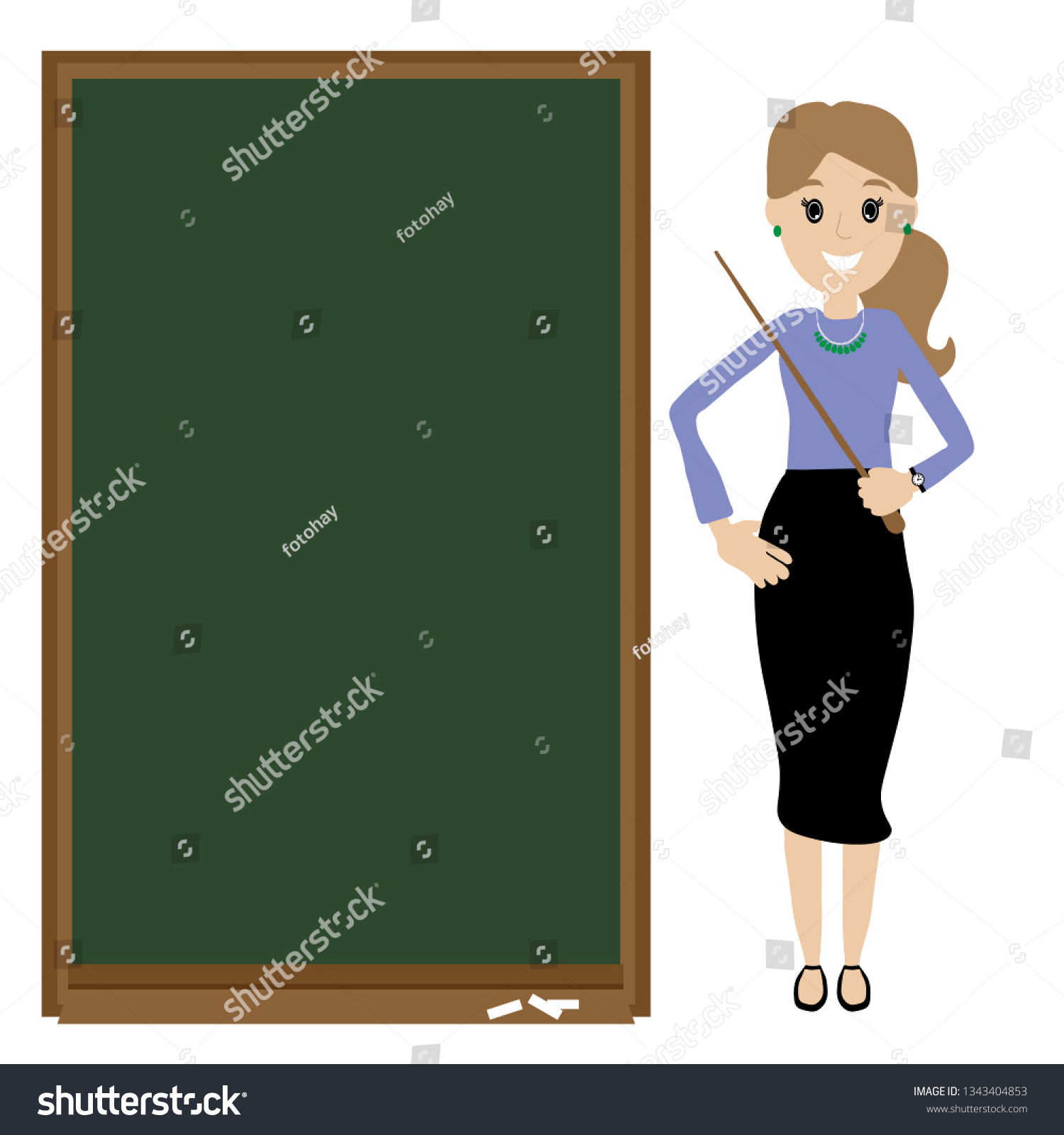 Female Teacher Vector Illustration Teacher Pointer Stock Vector Royalty Free 1343404853 8805