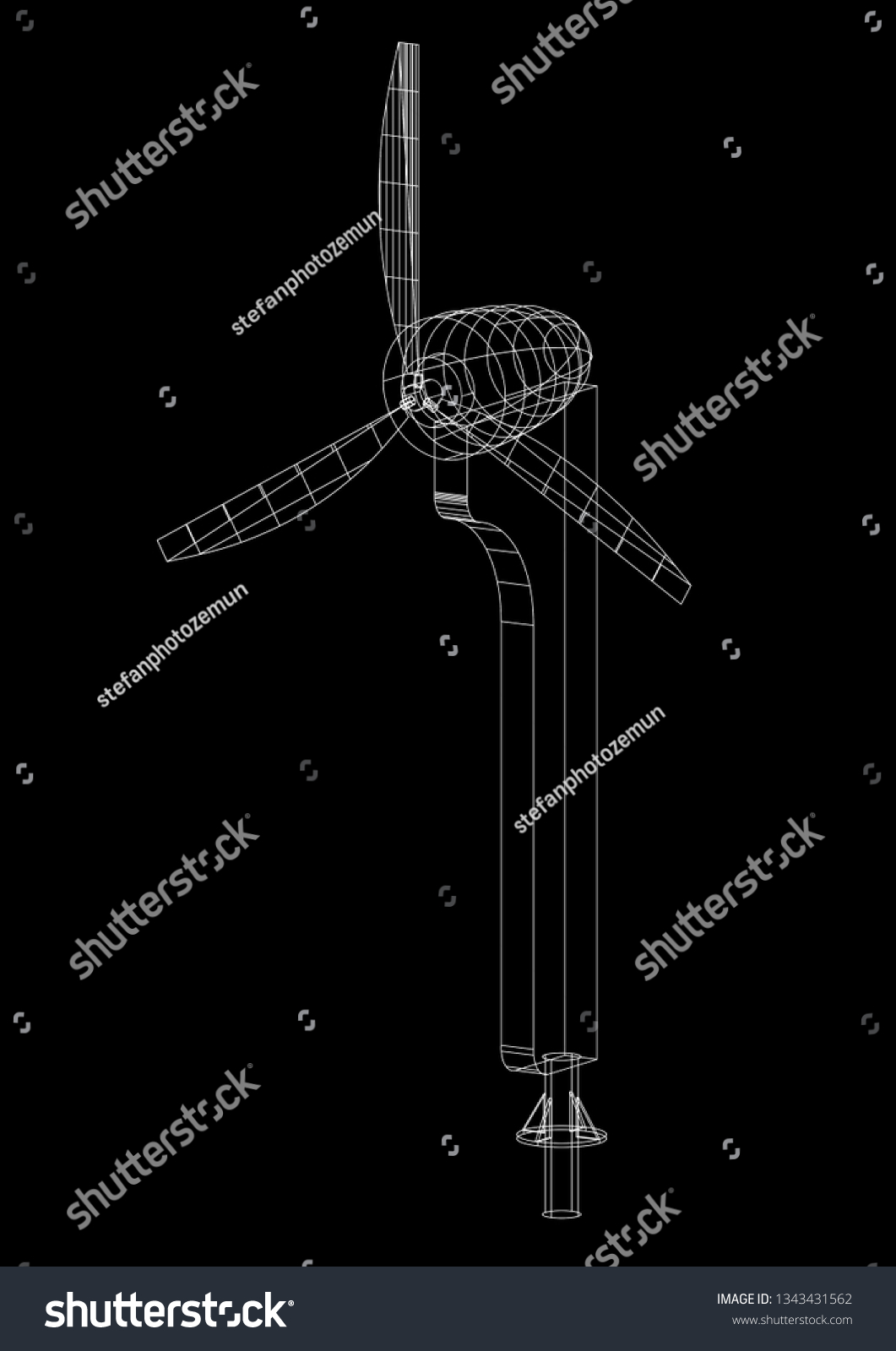 Wind Turbine Architect Blueprint 3d Renderings Stock Illustration ...