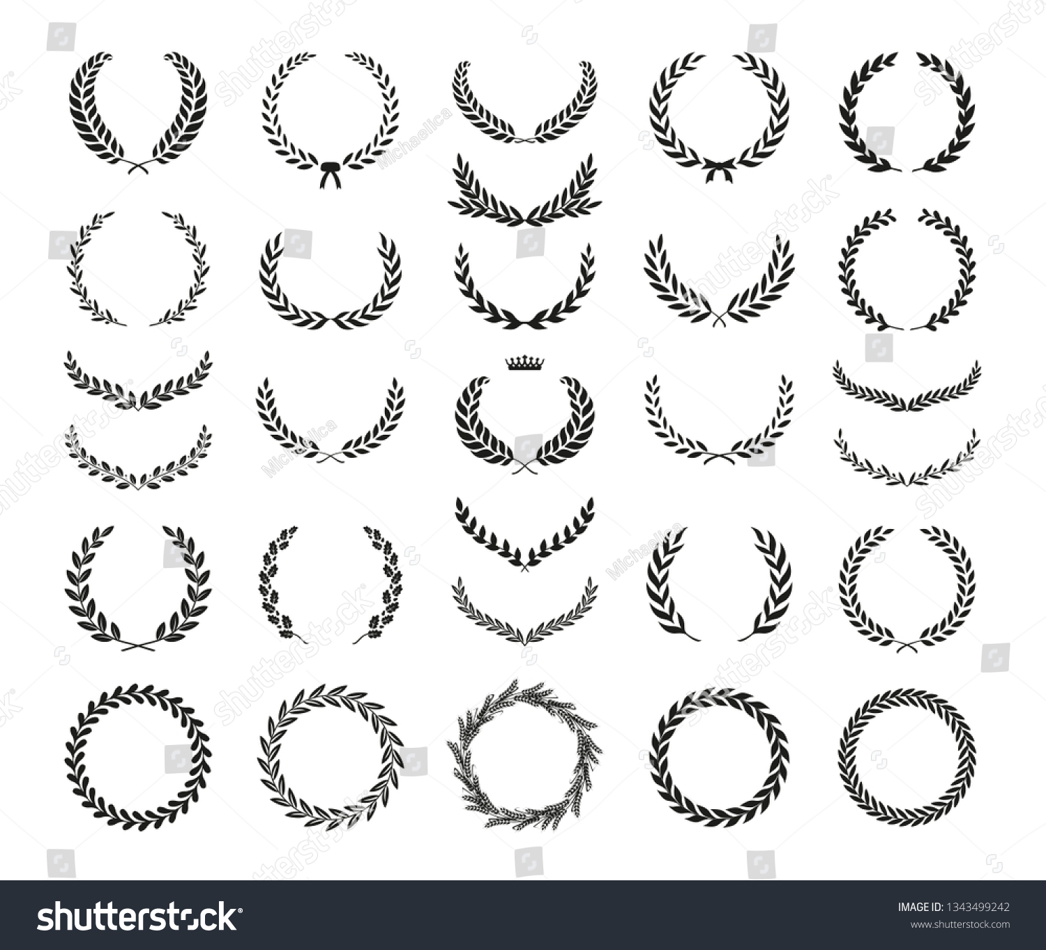 Collection Different Black White Silhouette Circular Stock Vector ...