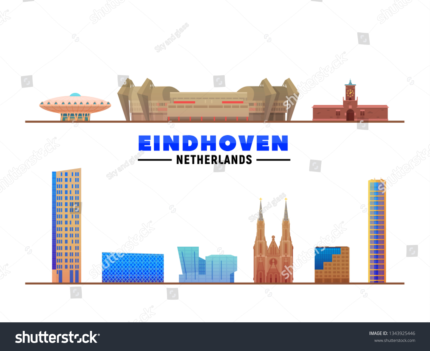 Eindhoven Netherlands Landmarks White Background Vector Stock Vector Royalty Free 1343925446 8026