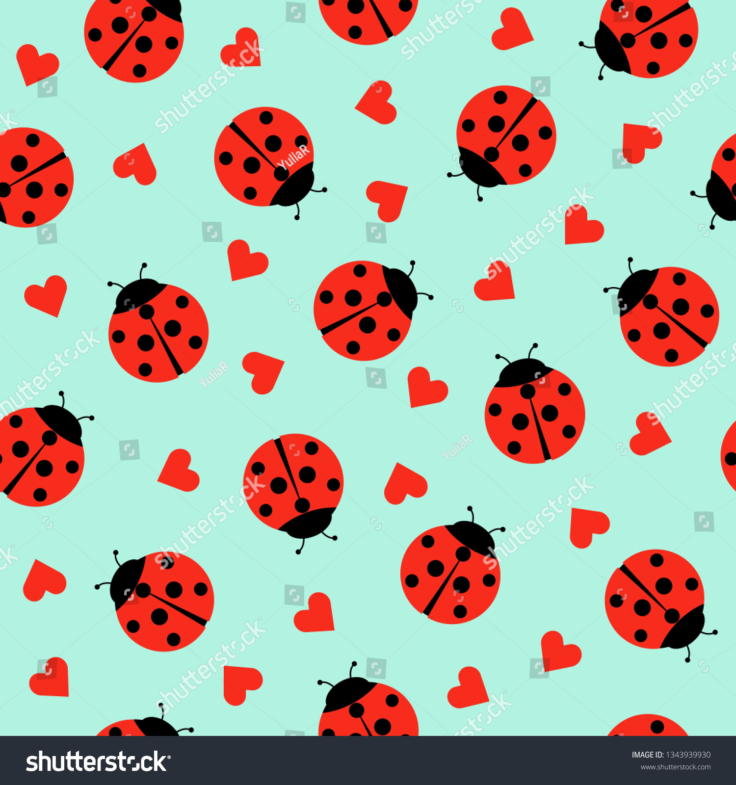 Cute Ladybug Hearts Seamless Pattern Background Stock Vector (Royalty